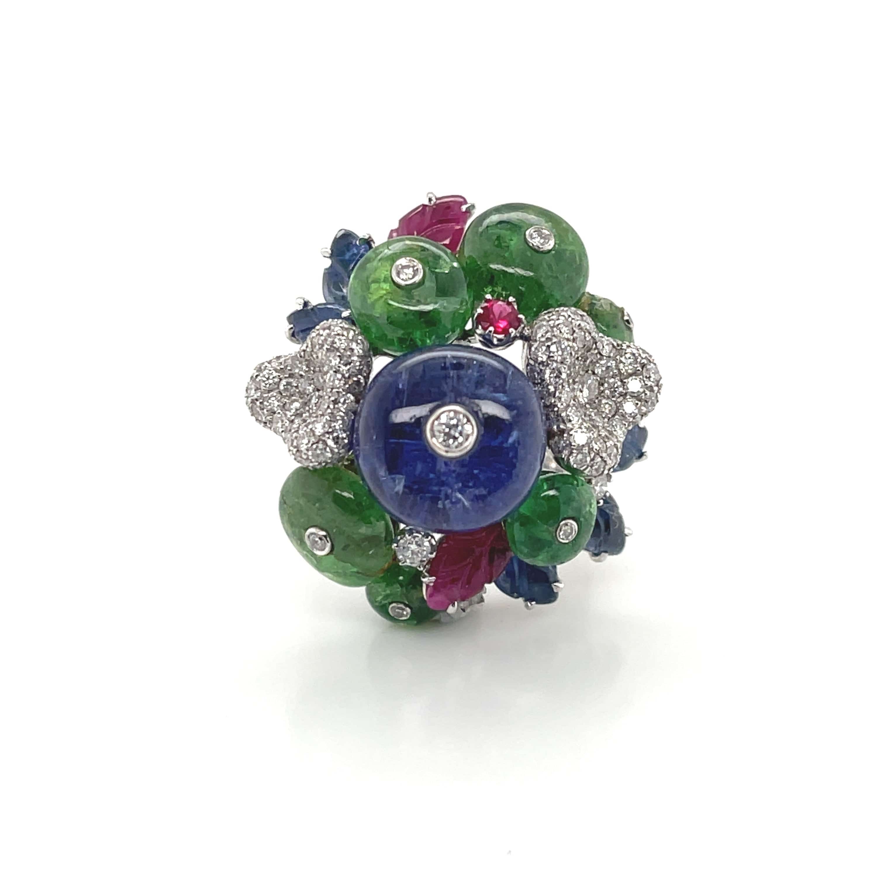 Sapphire, Ruby, Tanzanite, Tsavorite & Diamond Ring - K.S. Sze & Sons