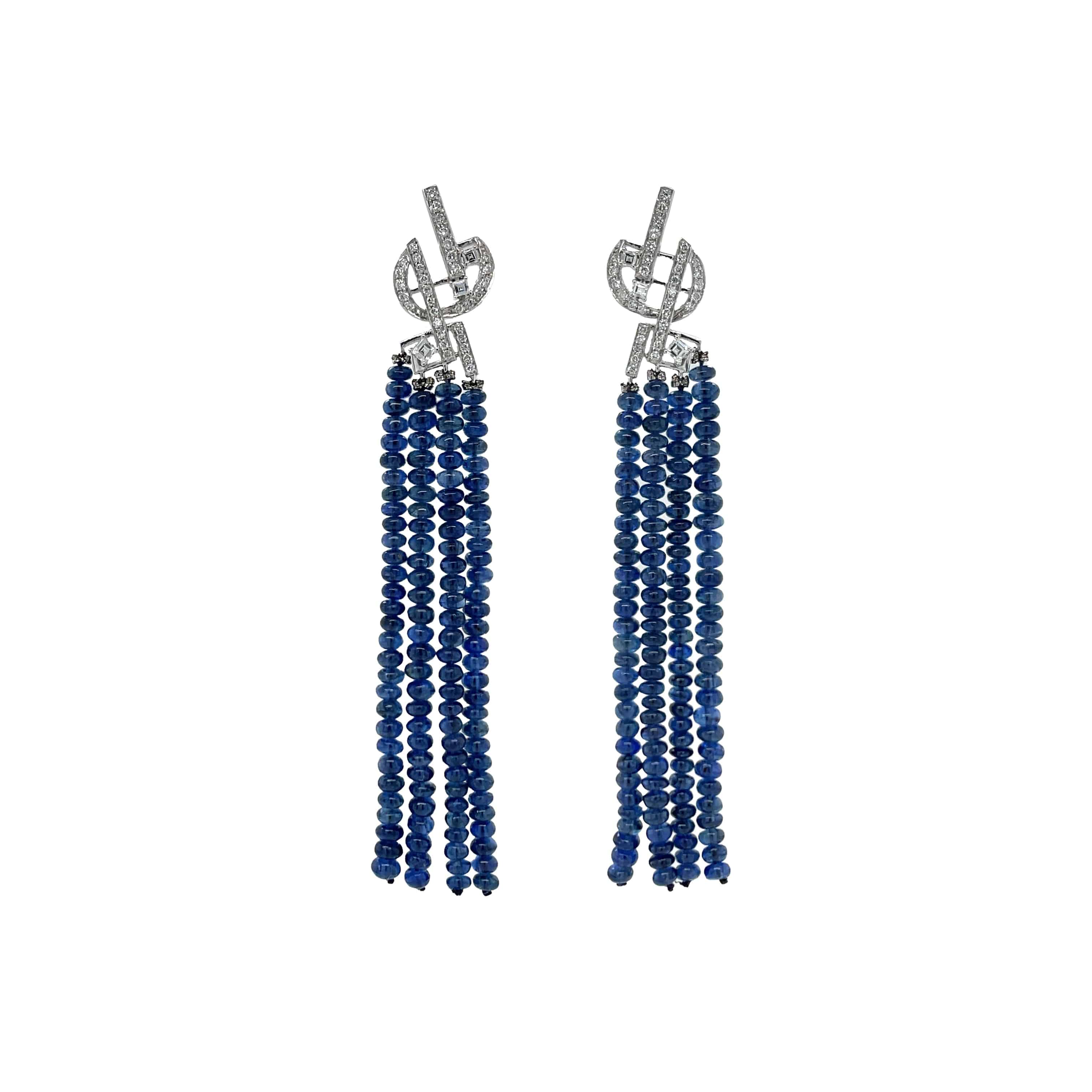 Sapphire & White Diamond Earrings - K.S. Sze & Sons