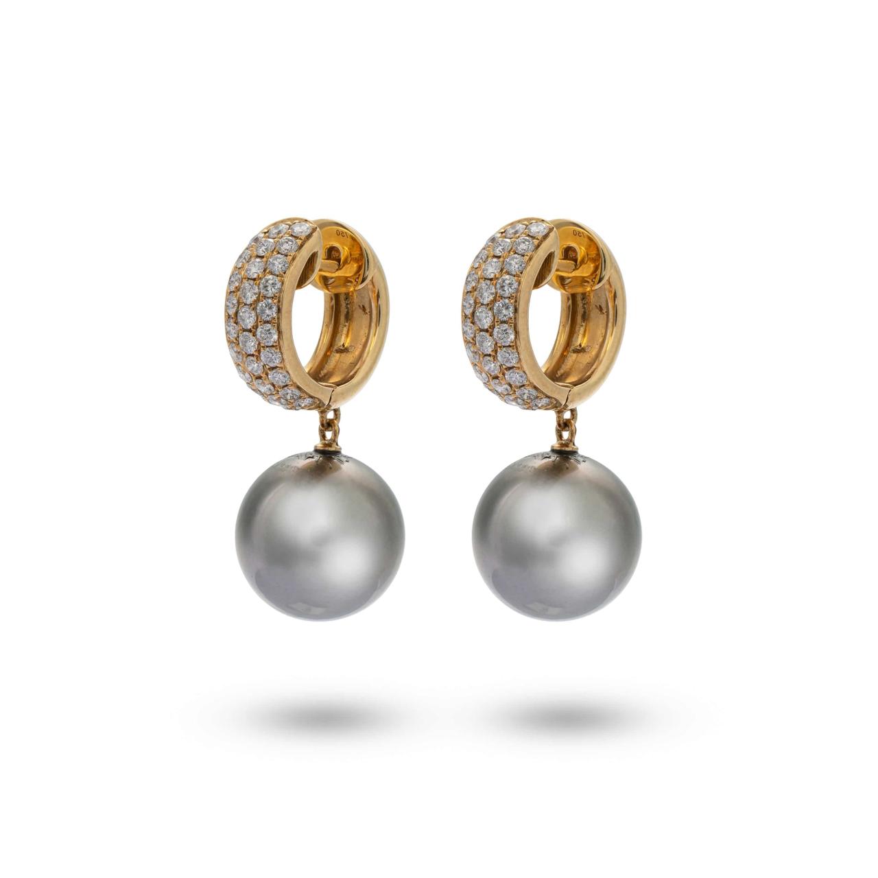 Tahitian South Sea Pearl & Diamond Earrings - K.S. Sze & Sons