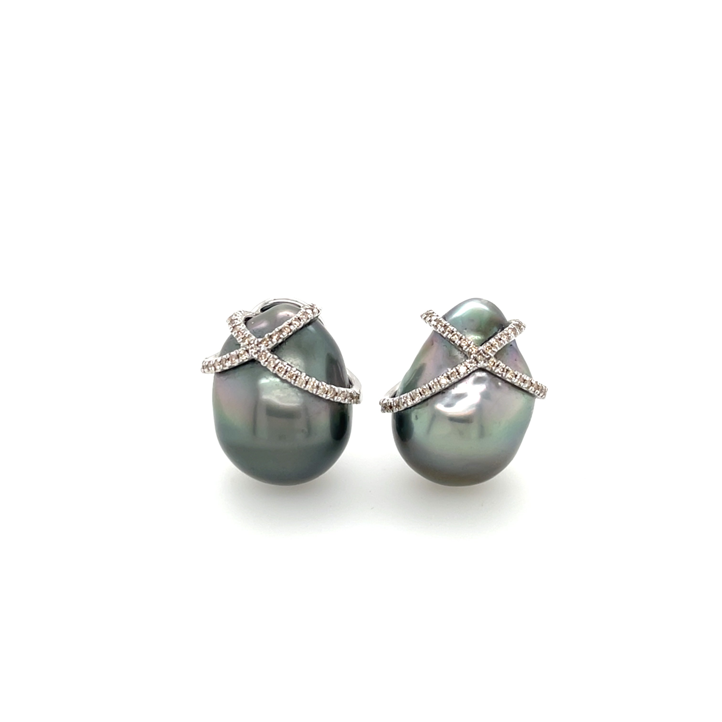 Tahitian Pearl & Diamond Earrings - K.S. Sze & Sons