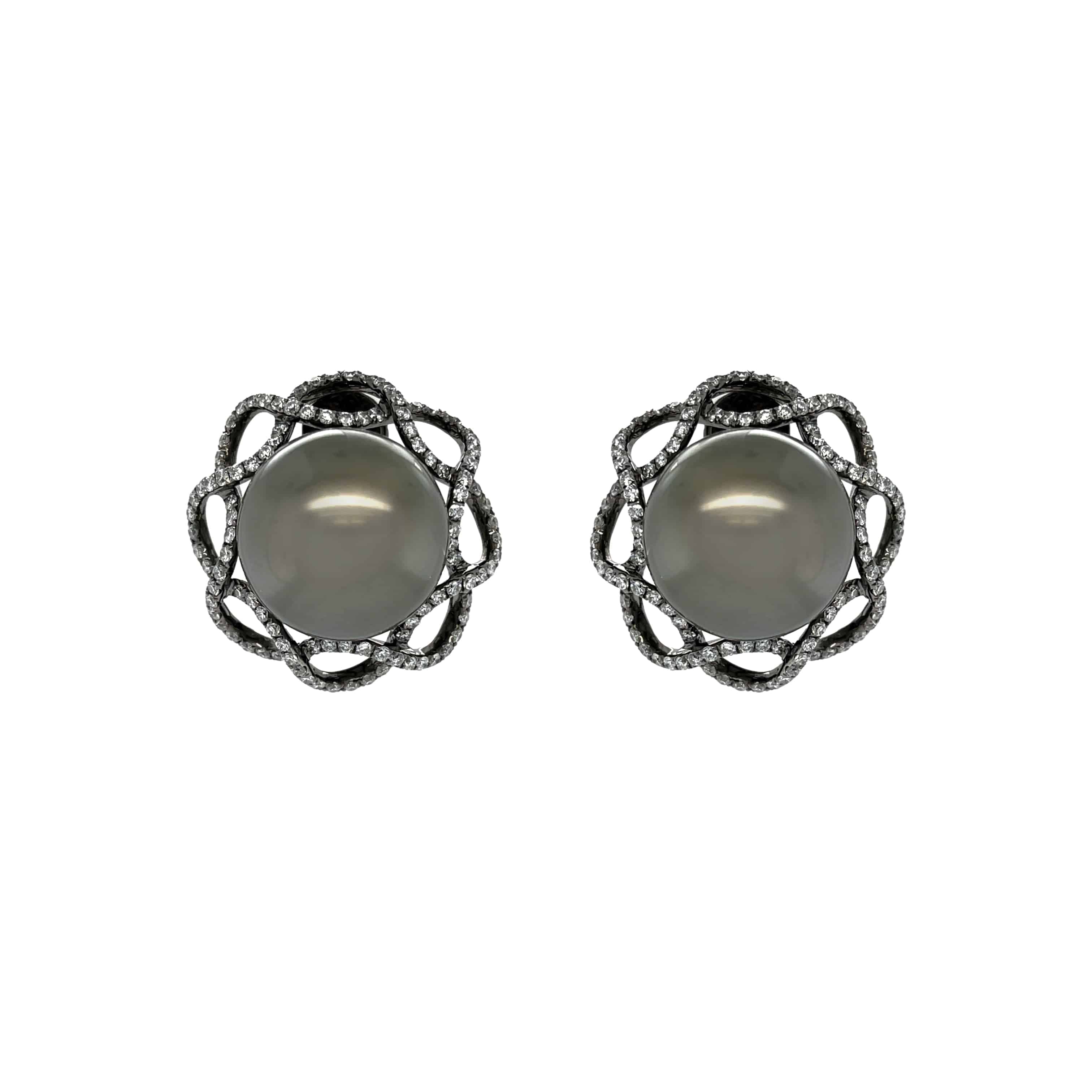 Tahitian South Sea Pearl & Diamond Earrings - K.S. Sze & Sons