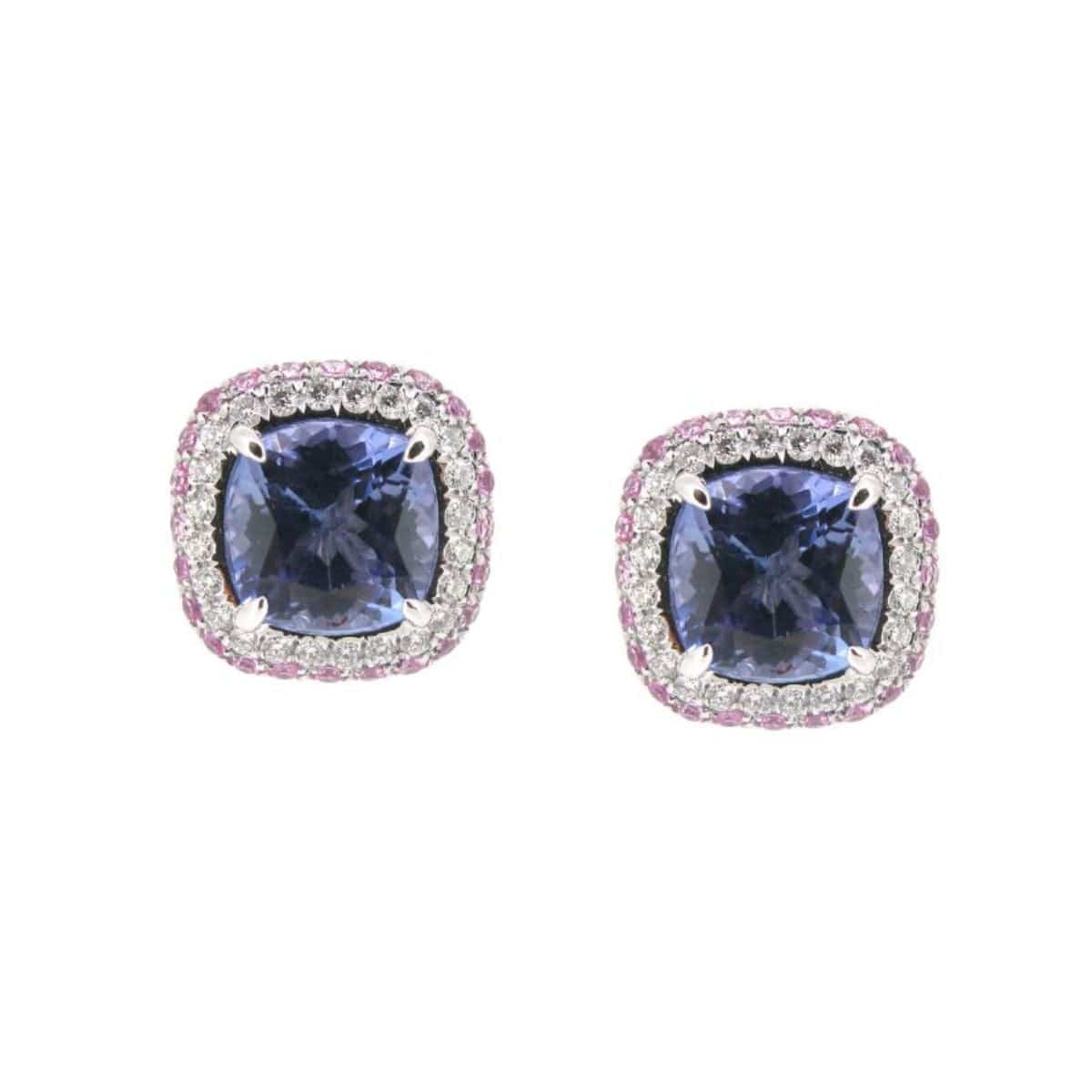 Tanzanite, Pink Sapphire & Diamond Earrings - K.S. Sze & Sons