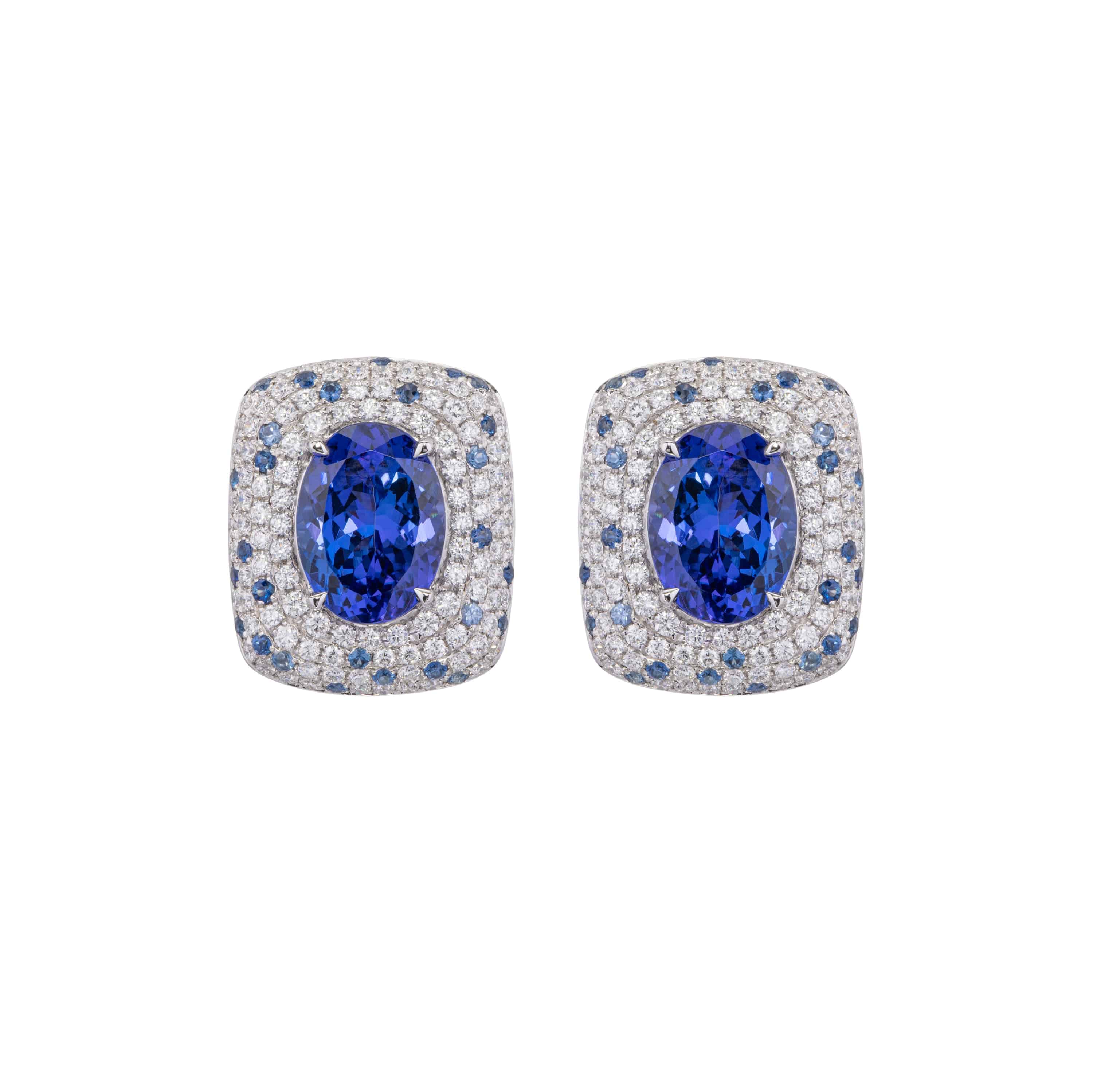 Tanzanite, Sapphire & White Diamond Earrings - K.S. Sze & Sons