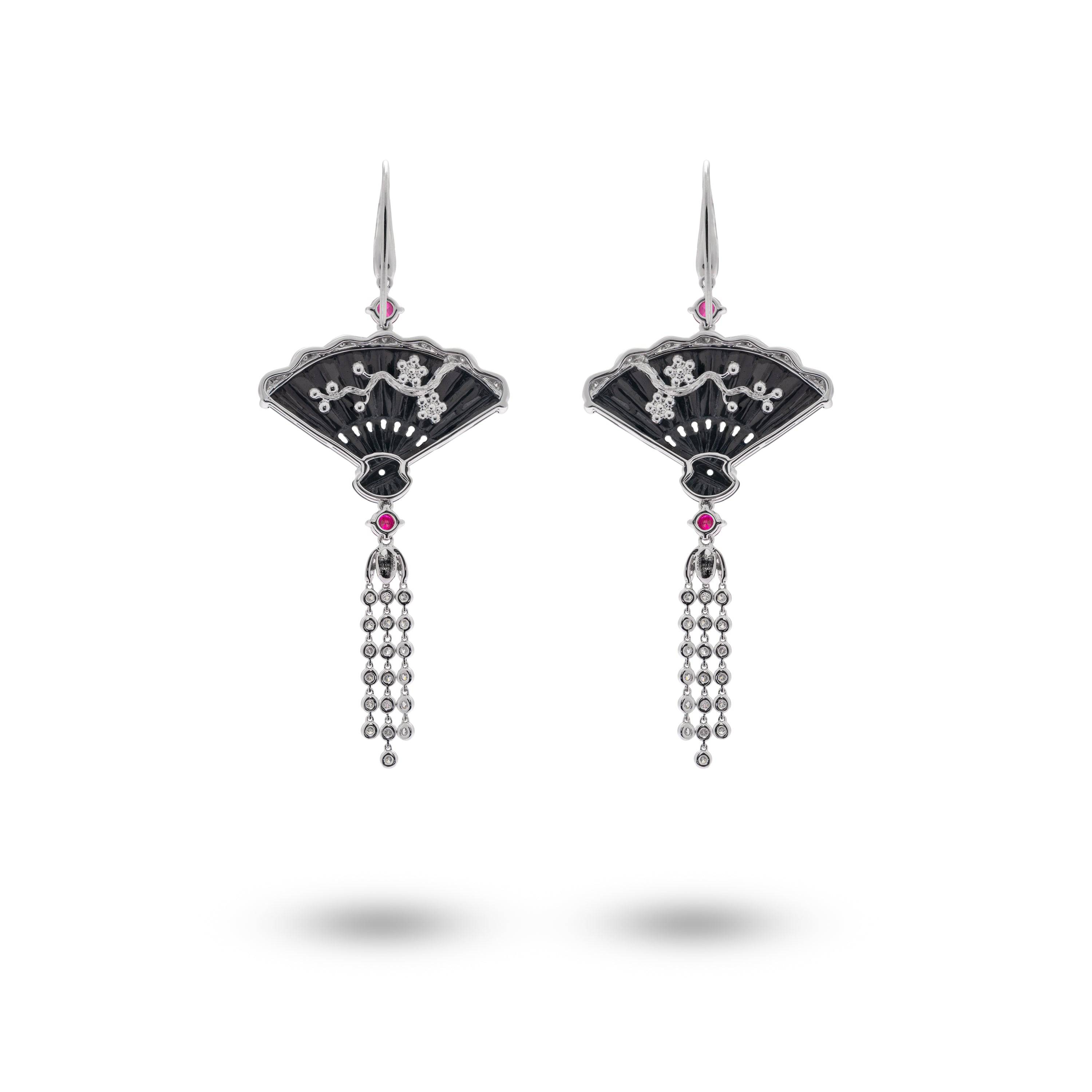 Black Jade Fan Earrings - K.S. Sze & Sons