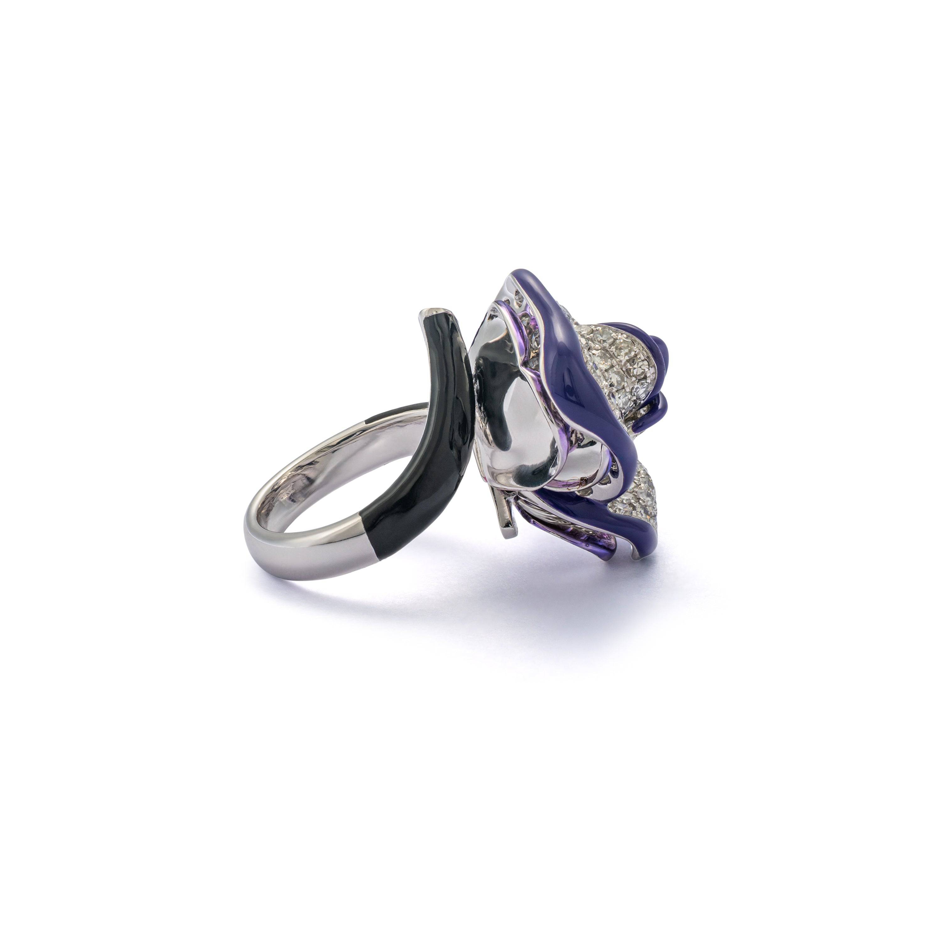 Transformational Diamond & Enamel Rose Brooch/Ring - K.S. Sze & Sons