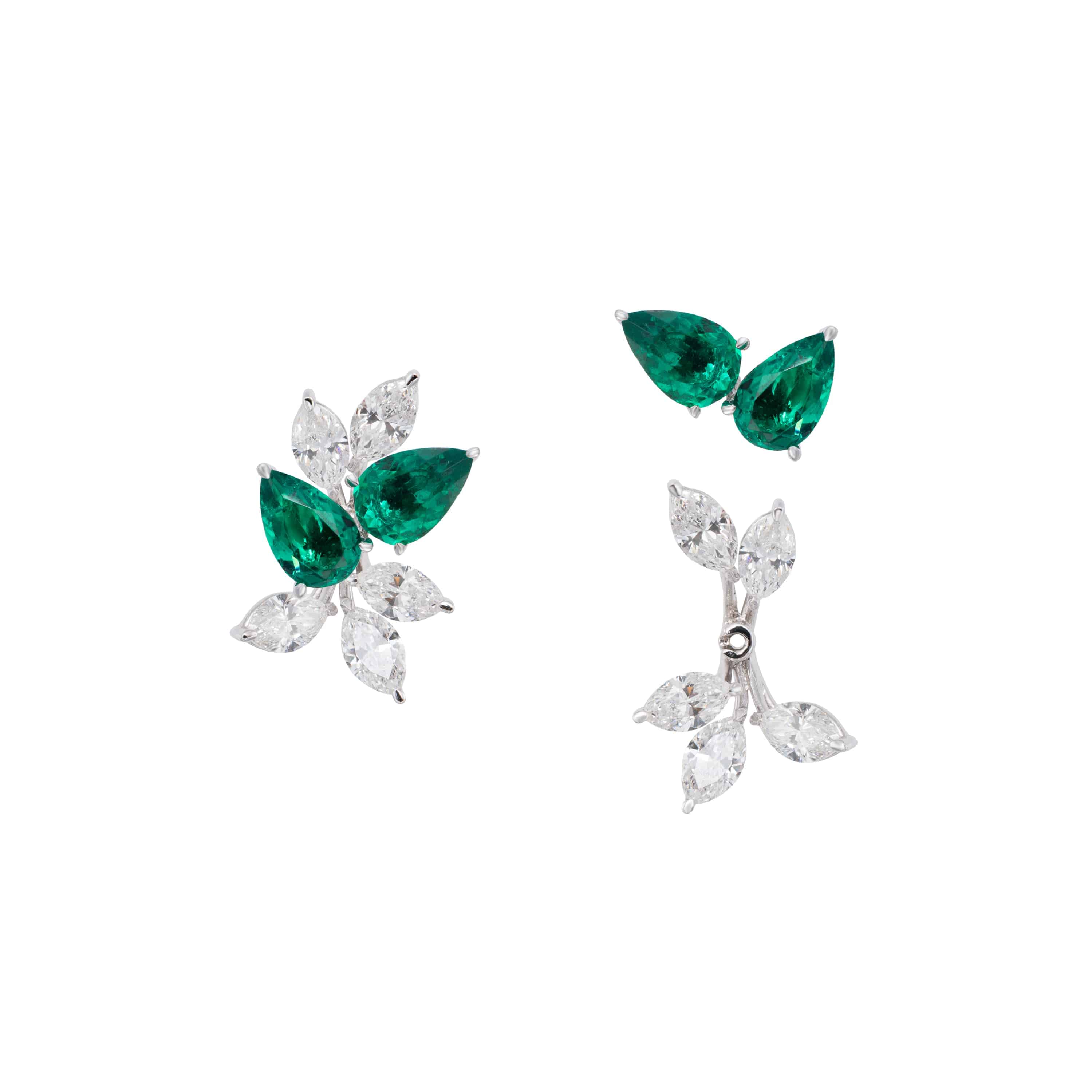 Transformational Emerald Earrings/Diamond Jackets - K.S. Sze & Sons