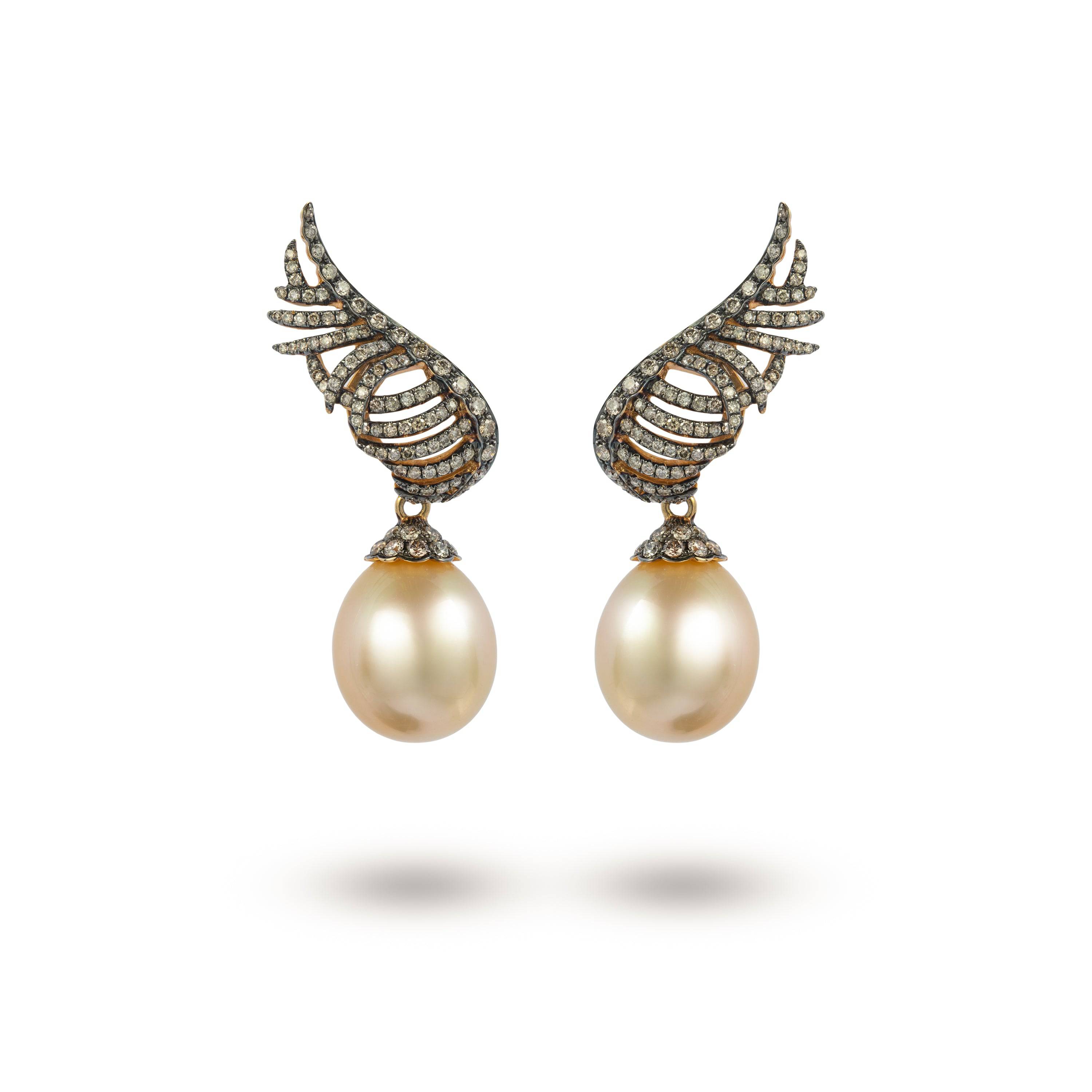 Transformational South Sea Pearl & Brown Diamond Earrings - K.S. Sze & Sons