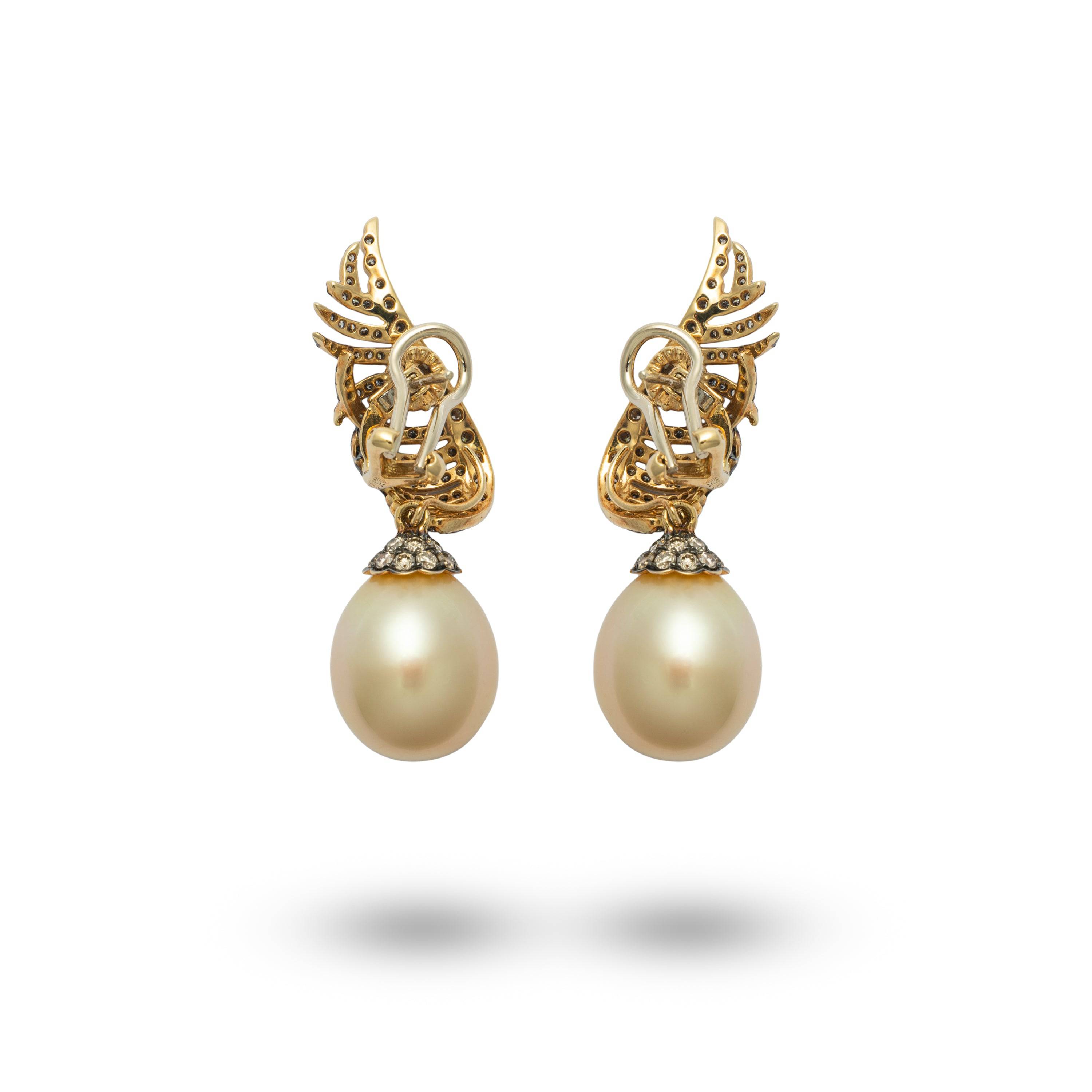 Transformational South Sea Pearl & Brown Diamond Earrings - K.S. Sze & Sons