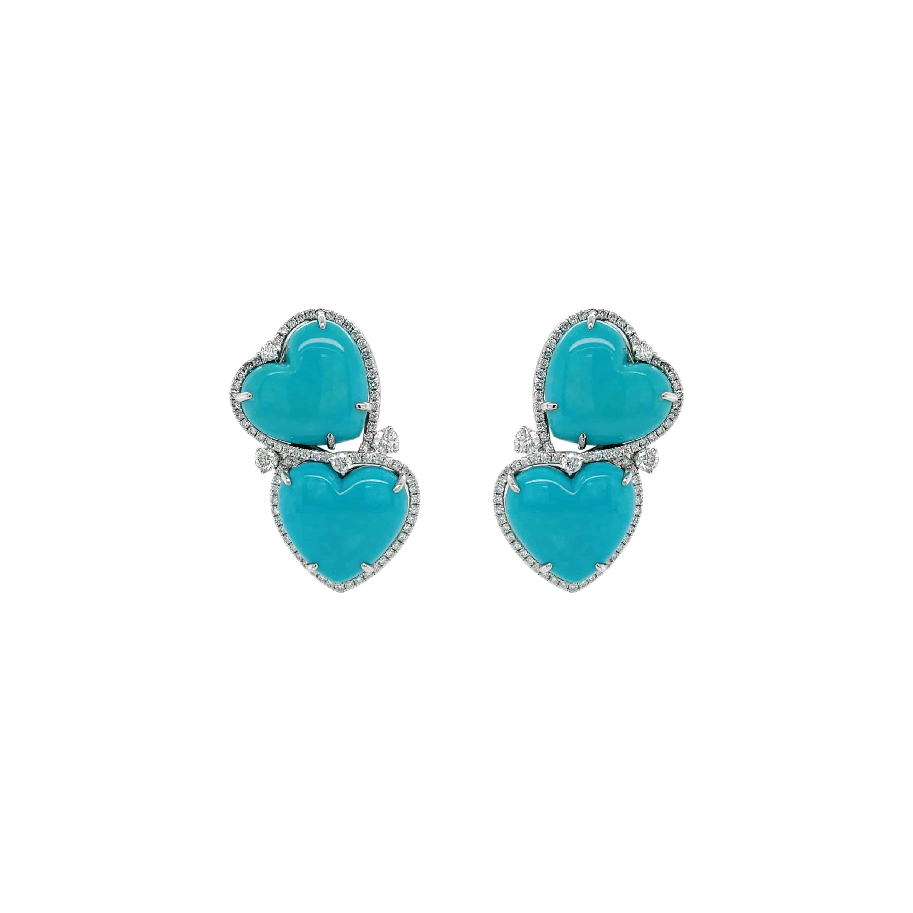 Turquoise & White Diamond Heart Shaped Earrings - K.S. Sze & Sons