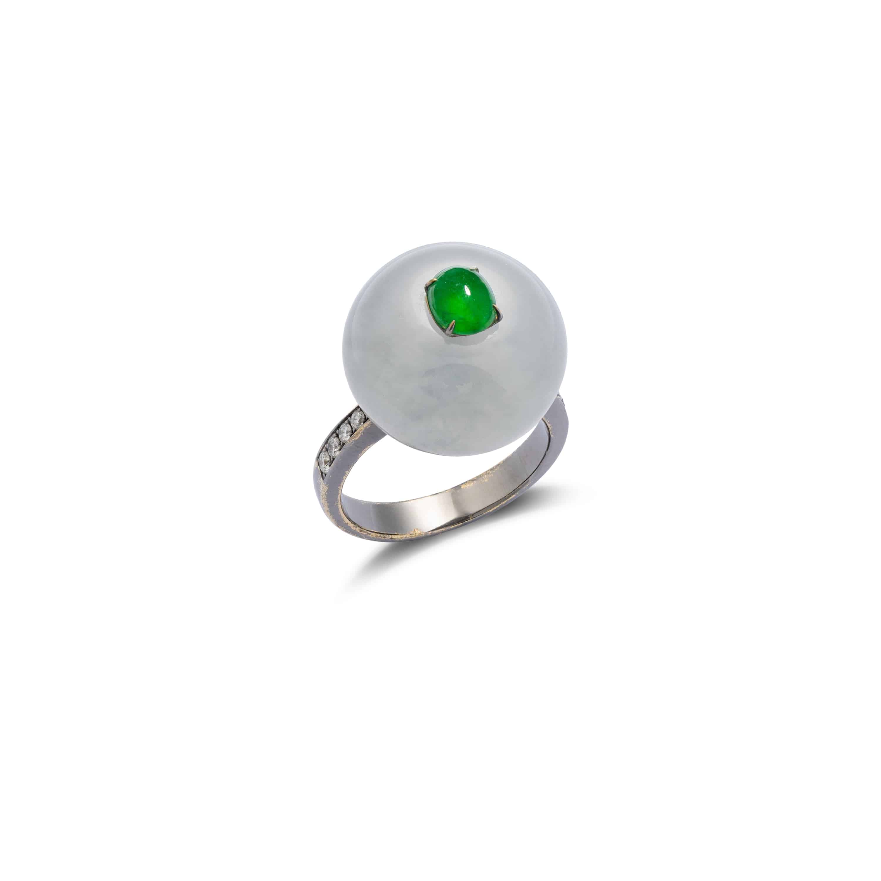 White Jade & Diamond Ring - K.S. Sze & Sons