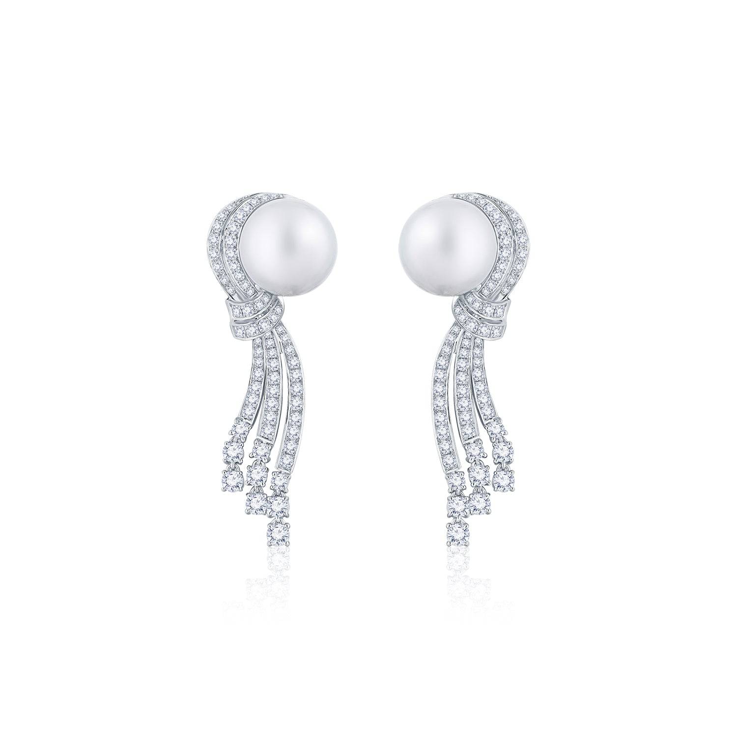 White South Sea Pearl Ribbon Earrings - K.S. Sze & Sons