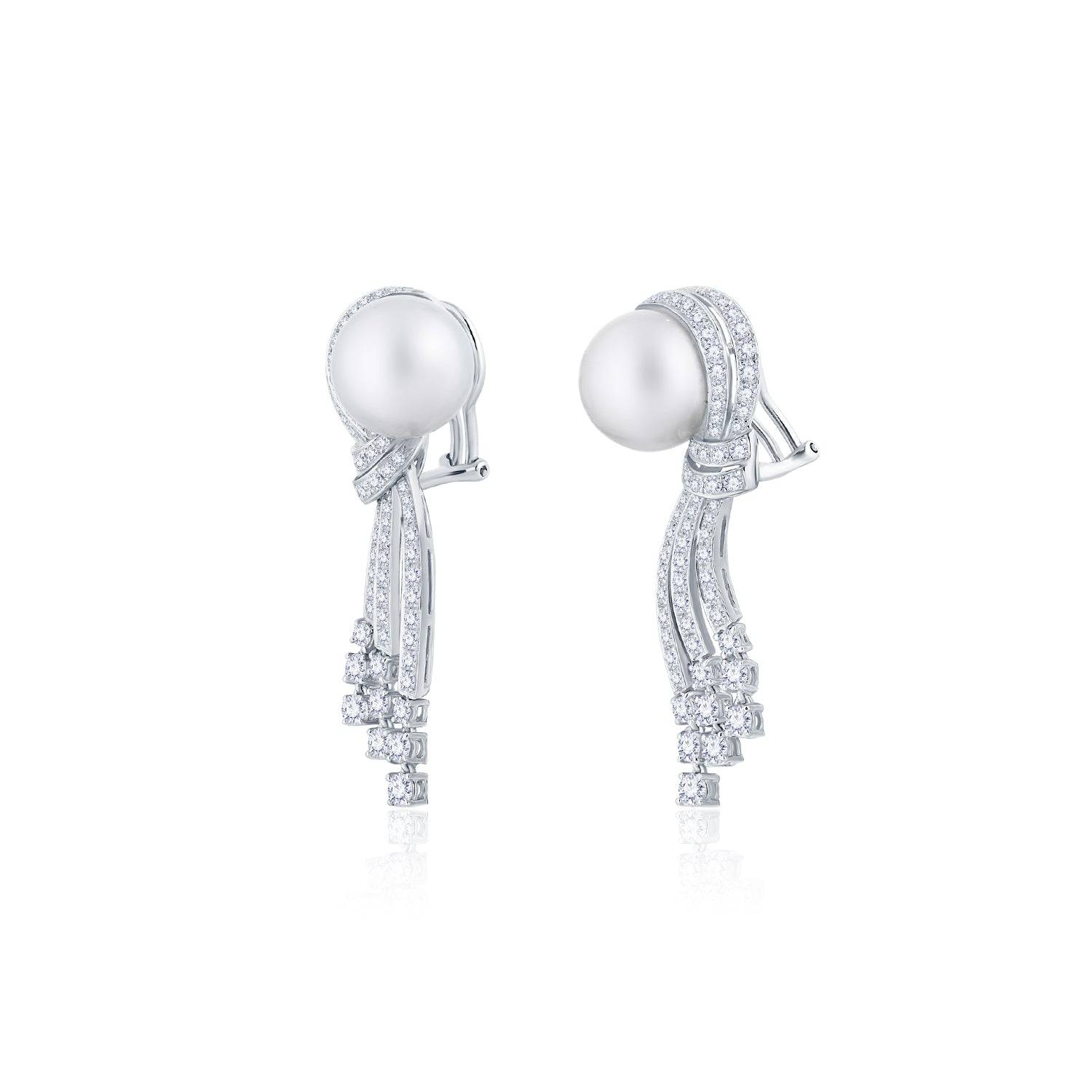 White South Sea Pearl Ribbon Earrings - K.S. Sze & Sons