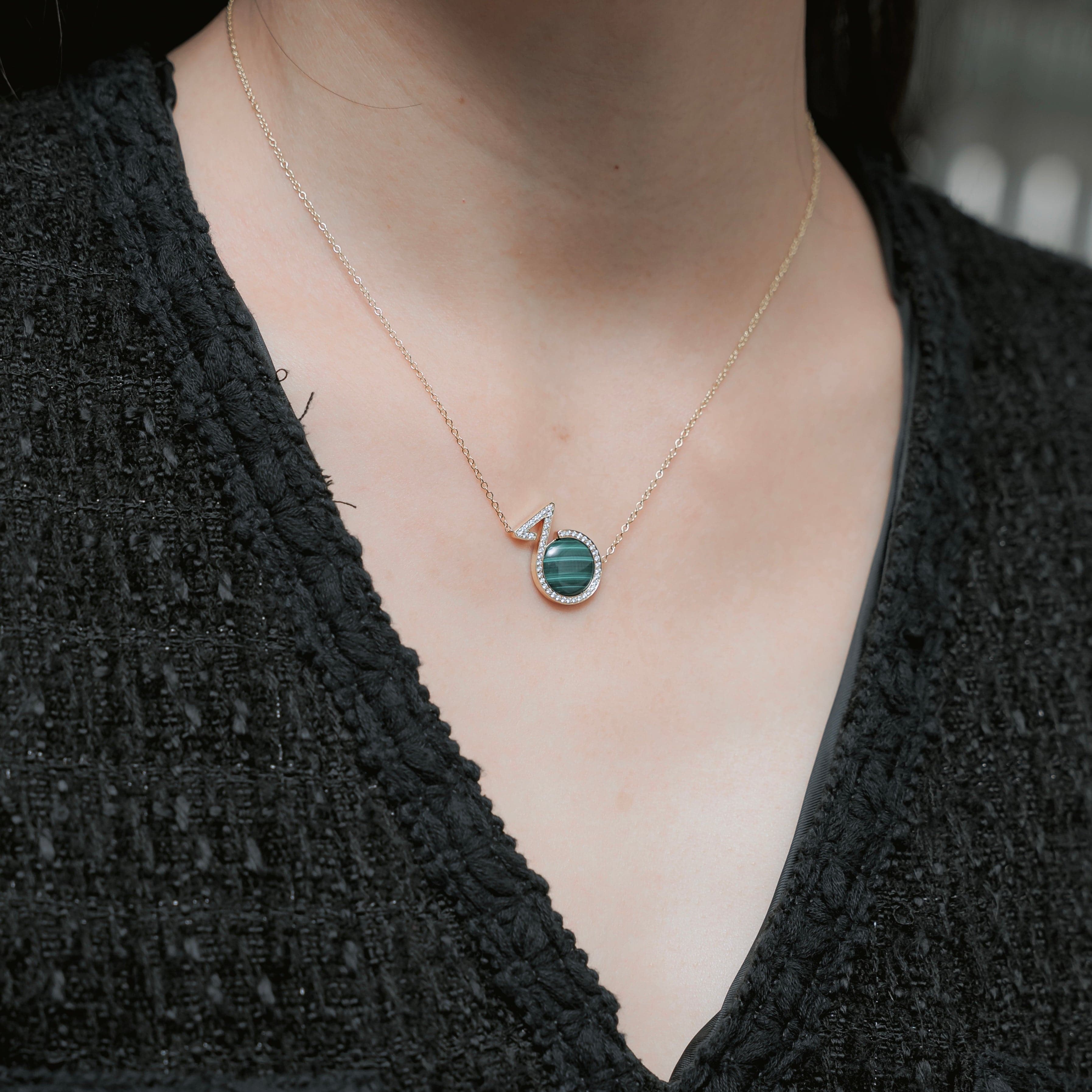 Yellow Gold Malachite & Diamonds Necklace - K.S. Sze & Sons