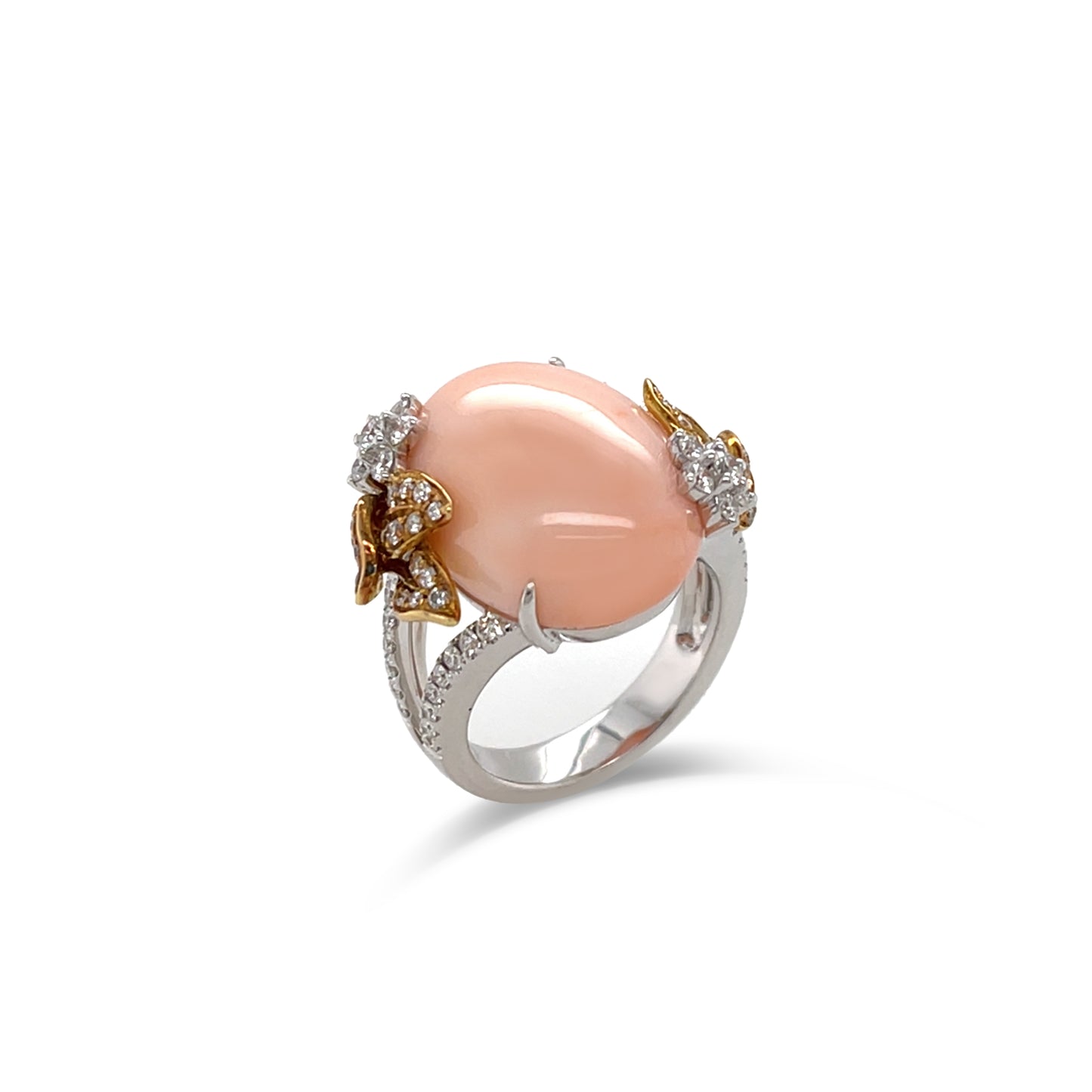 18K Coral & Diamond Ring - K.S. Sze & Sons