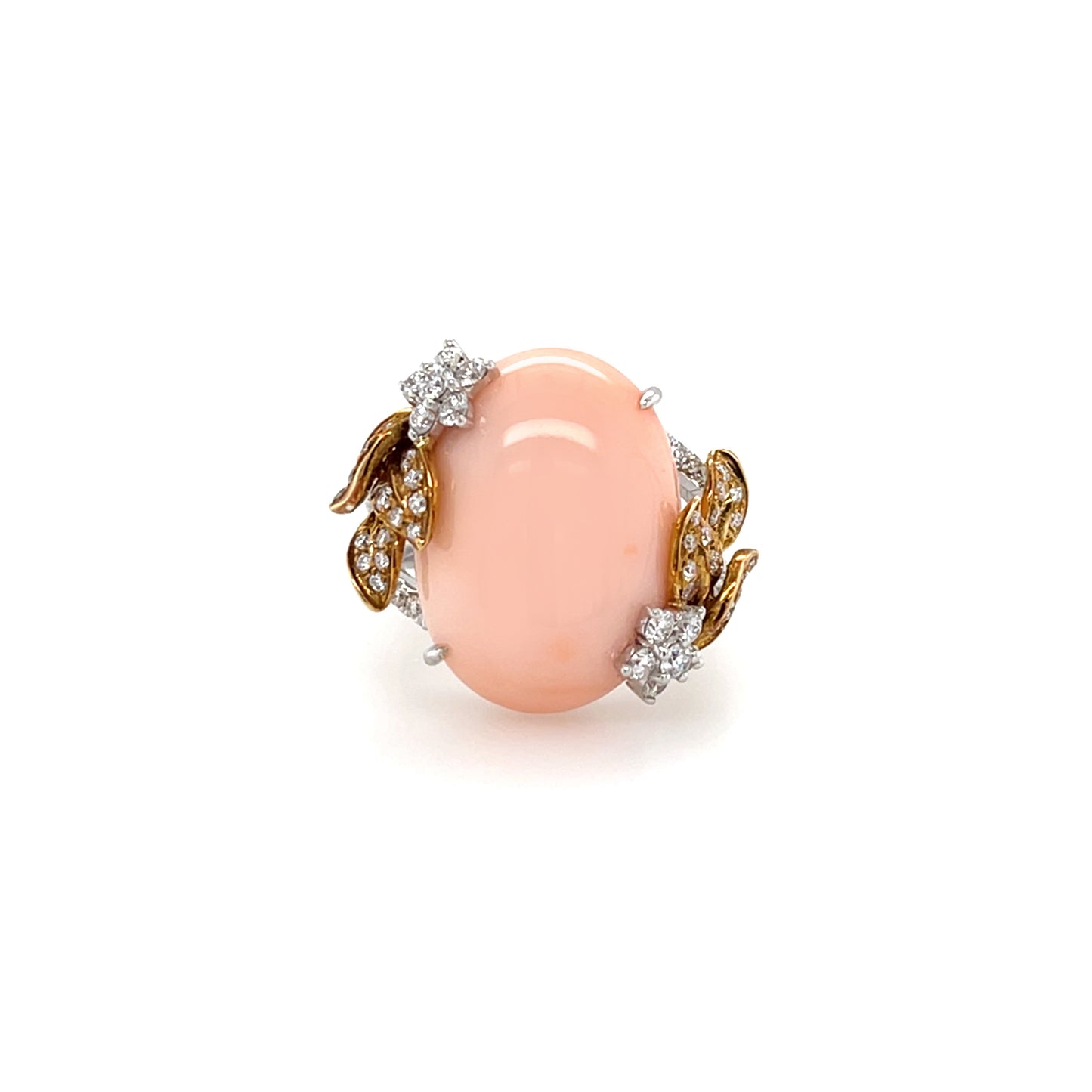 18K Coral & Diamond Ring - K.S. Sze & Sons