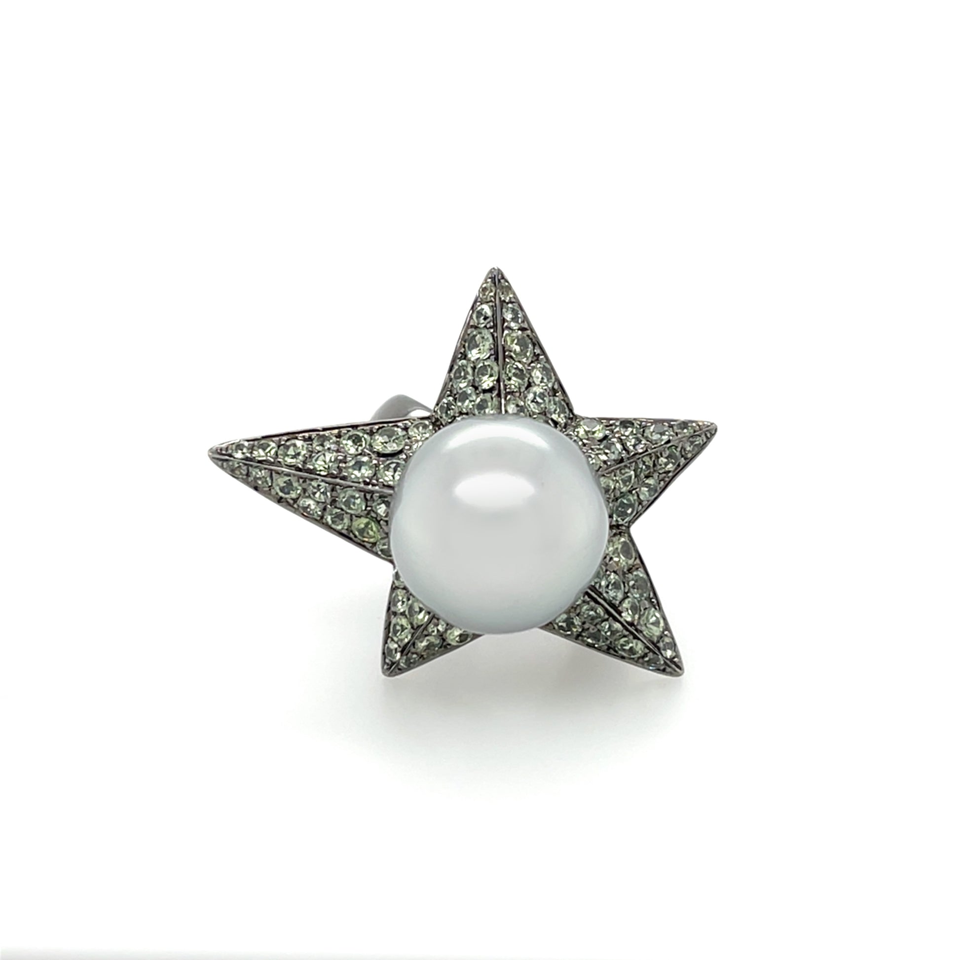 18K Tahitian South Sea Pearl & Sapphire Ring - K.S. Sze & Sons