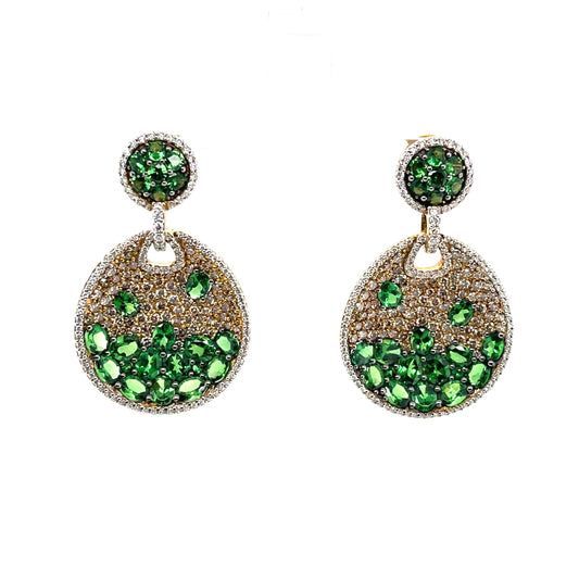 18K Green Garnet Diamond Earrings - K.S. Sze & Sons