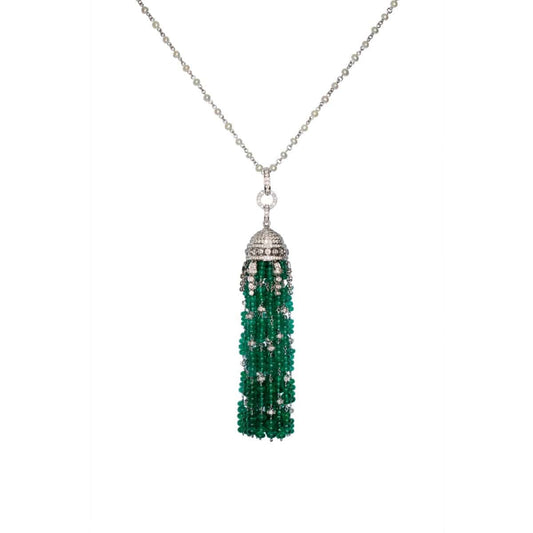 18K Emerald & Diamond Tassel Pendant - K.S. Sze & Sons