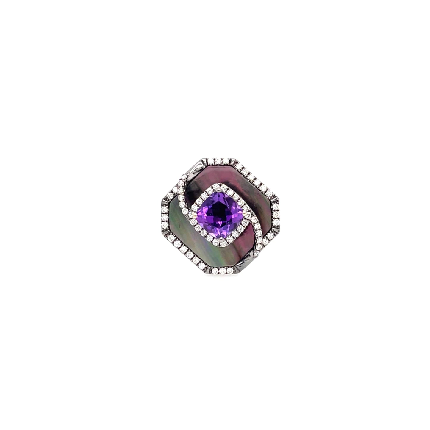 18K Gold Diamond Amethyst and Mother of Pearl Ring - K.S. Sze & Sons