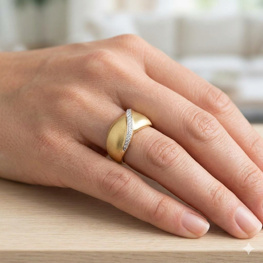 Brushed Gold Diamond Ring