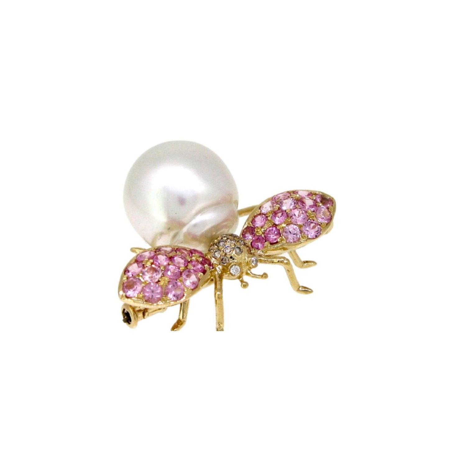 South Sea Pearl, Pink Sapphire & Diamond Bee Brooch - K.S. Sze & Sons