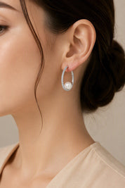 Diamond Pearl Hoop Earrings