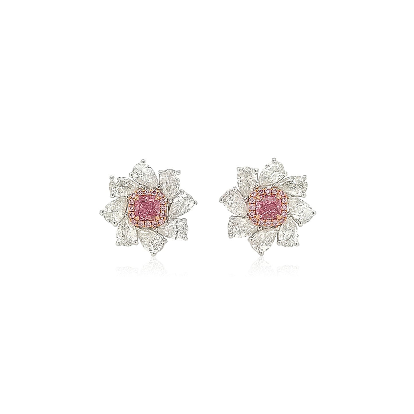 Floral Pink & White Diamond Earrings - K.S. Sze & Sons