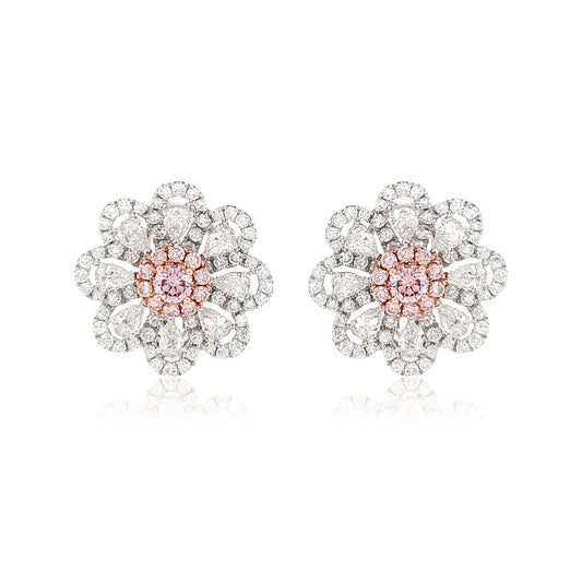 Flora Pink & White Diamond Earrings - K.S. Sze & Sons
