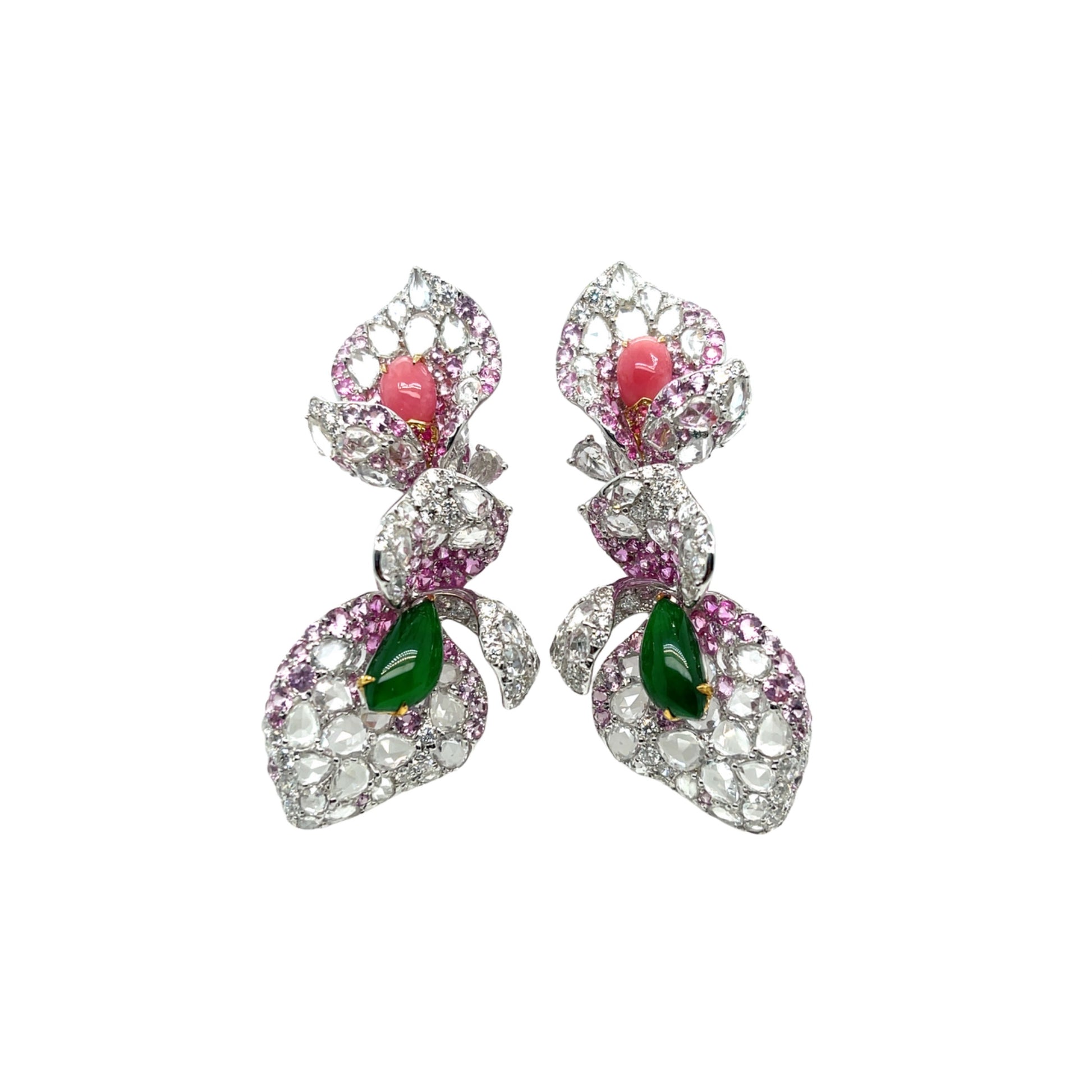 Conch Pearl, Jade, Sapphire & Diamond Earrings - K.S. Sze & Sons