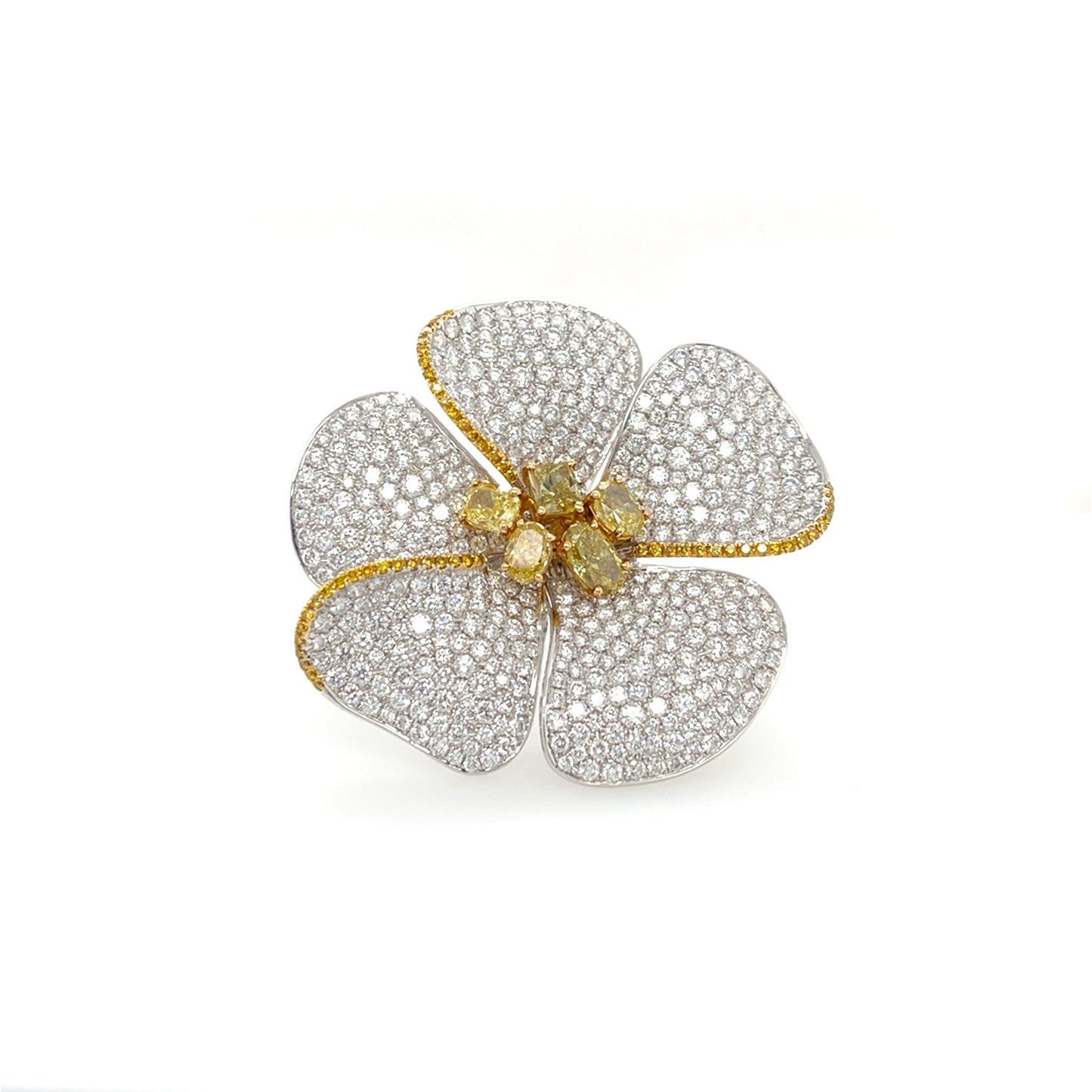 18K Fancy Vivid Yellow & White Diamond Brooch (GIA Certificate) - K.S. Sze & Sons