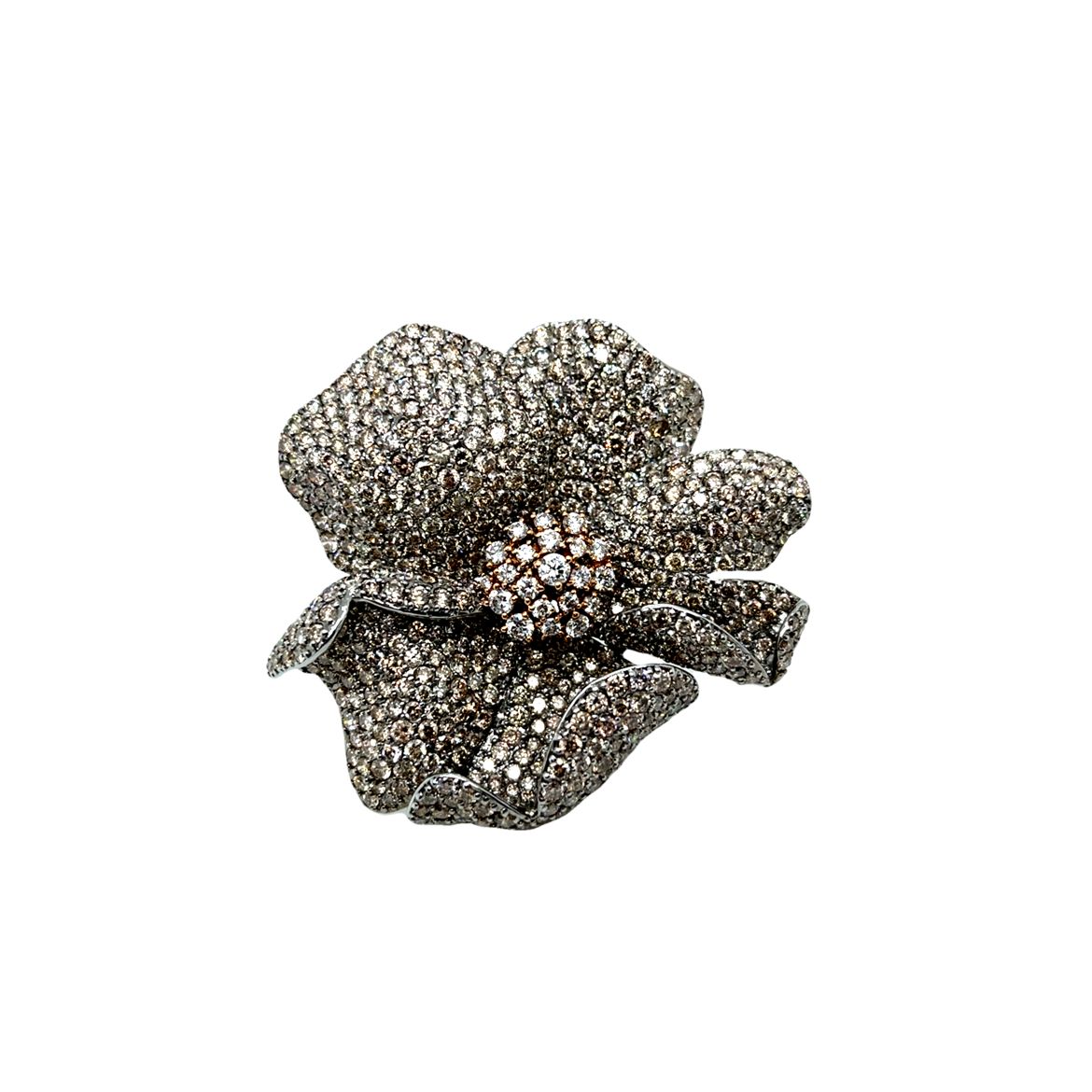 Brown & White Diamond Flower Brooch