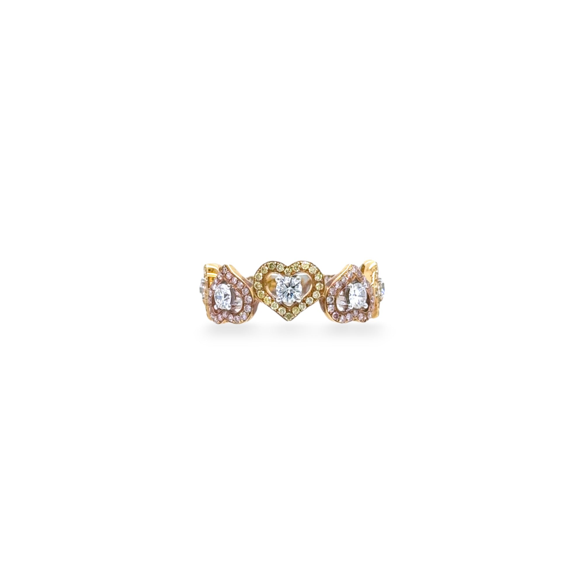 White, Pink & Yellow Diamond Ring