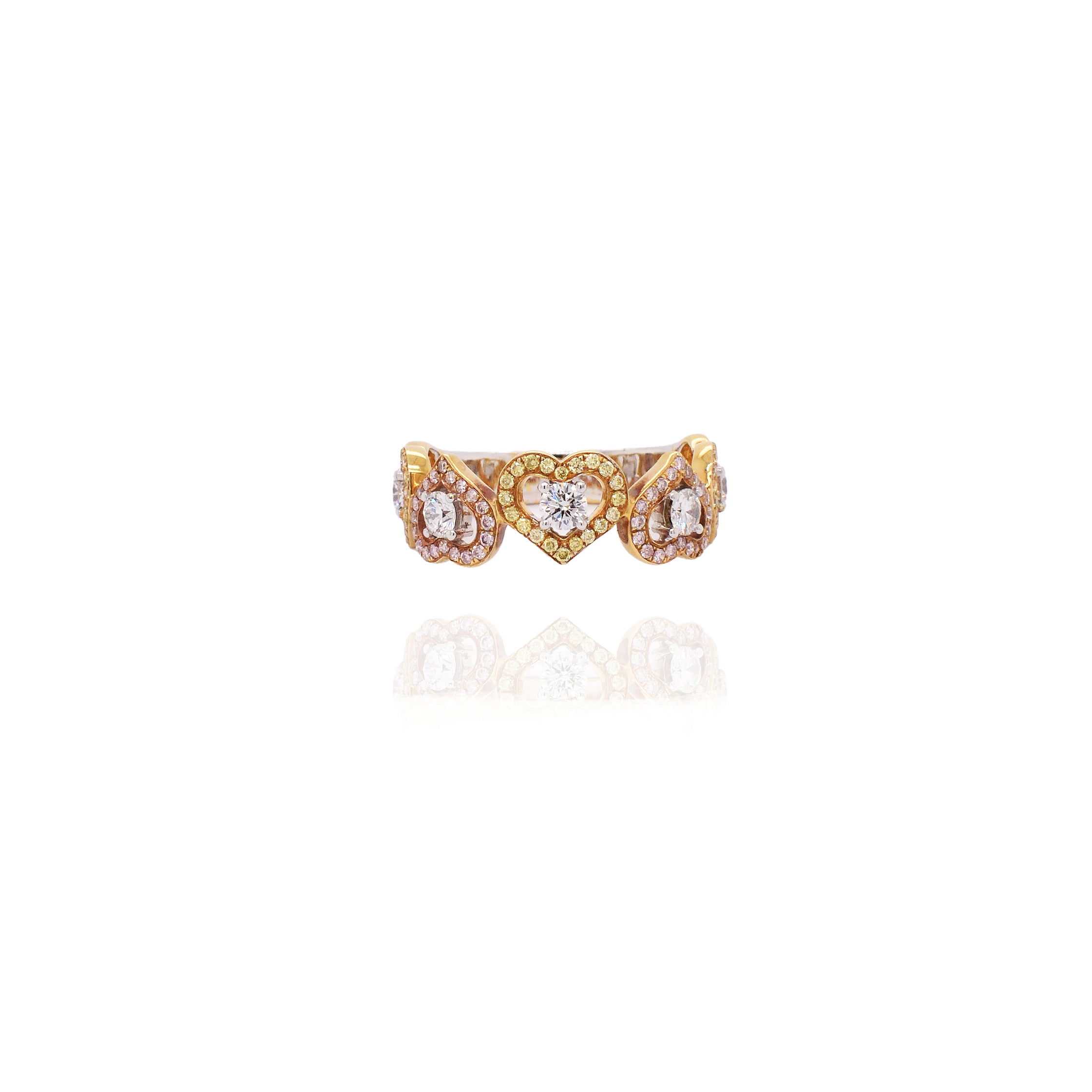 White, Pink & Yellow Diamond Ring