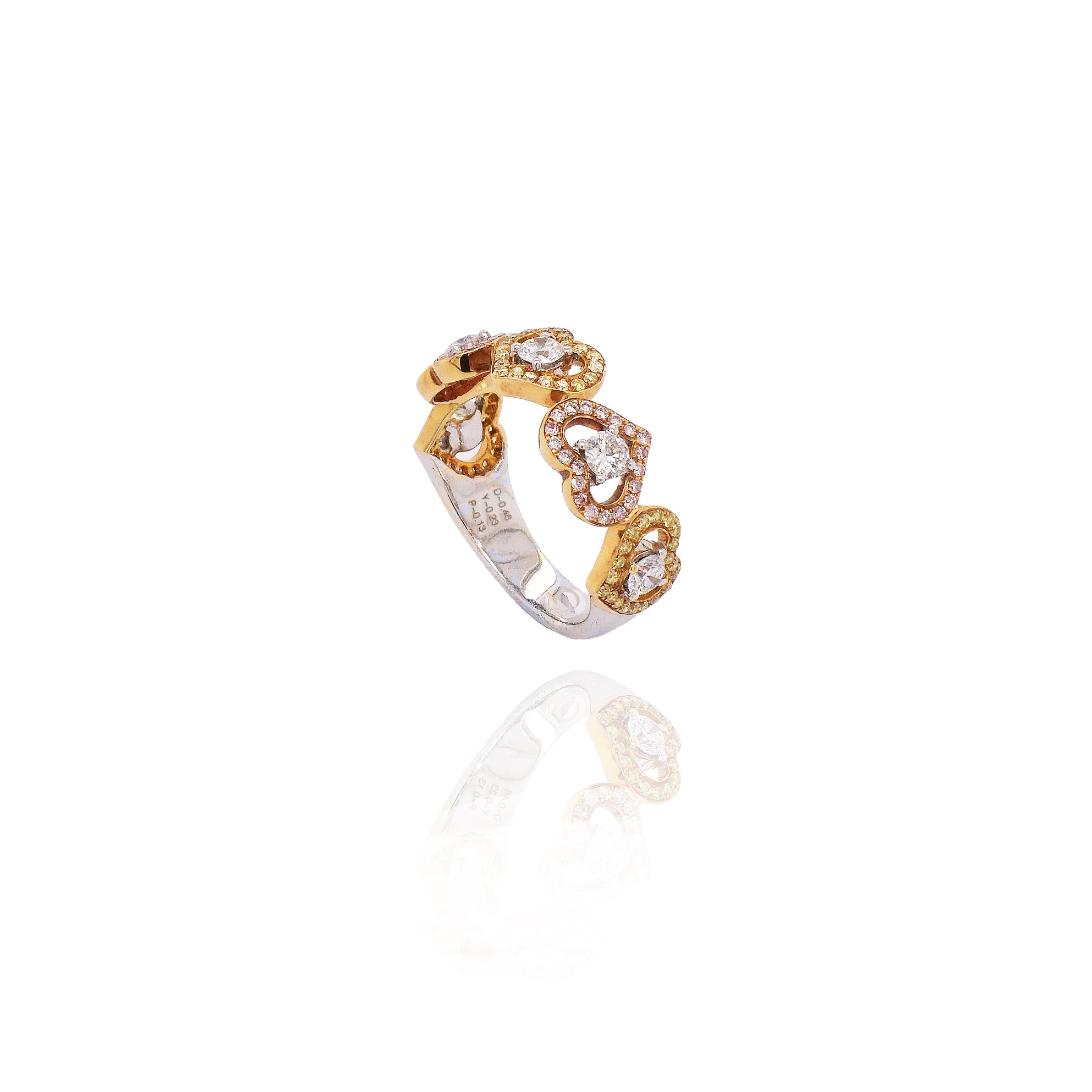 White, Pink & Yellow Diamond Ring
