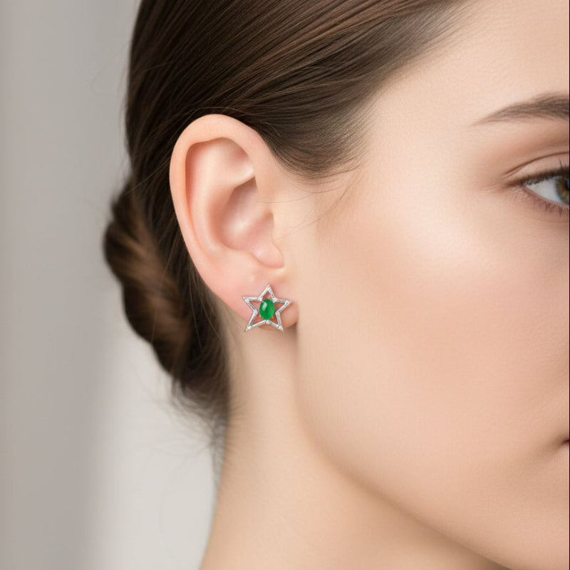 Jade Diamond Star Earrings