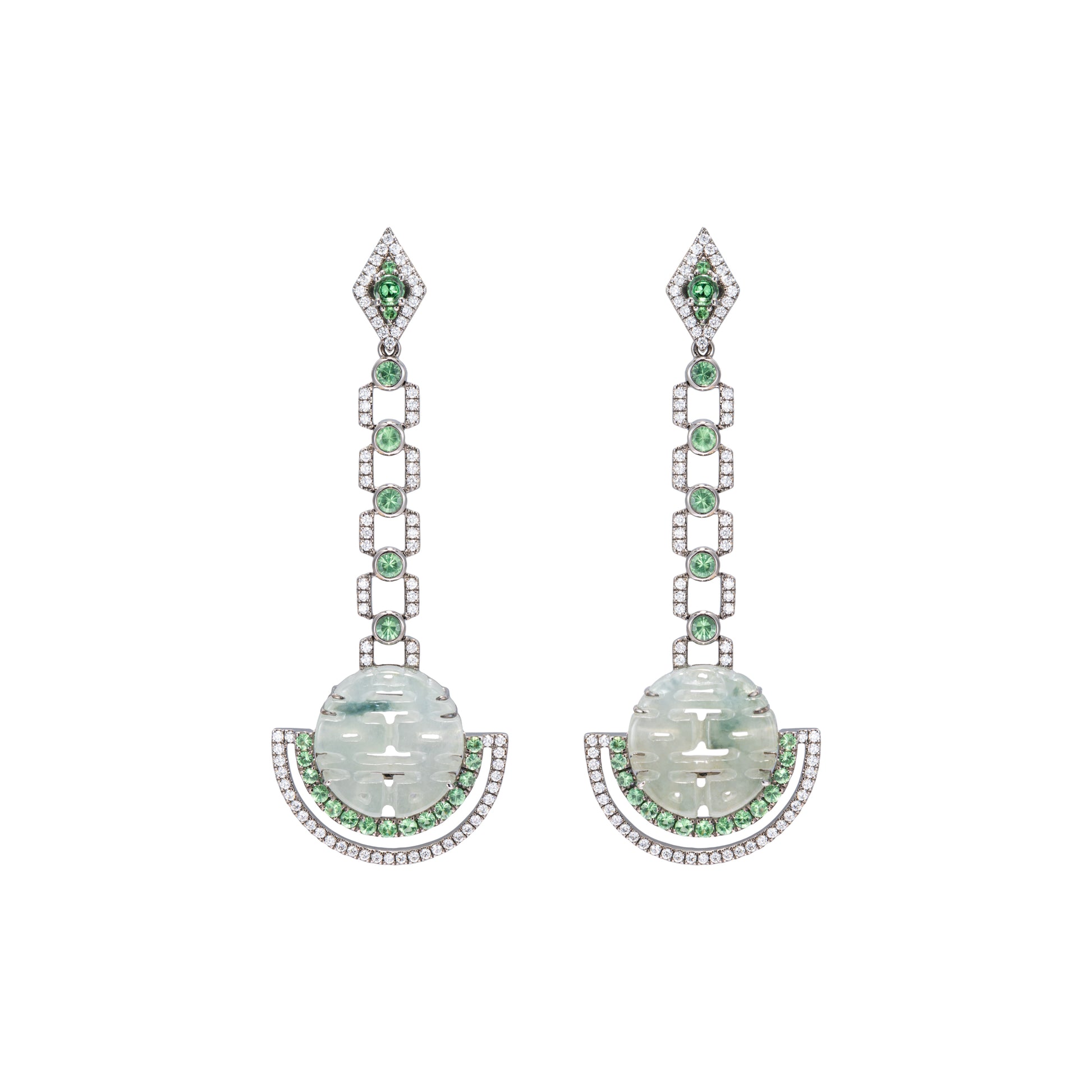 18K Jade, Garnet & Diamond Earrings - K.S. Sze & Sons