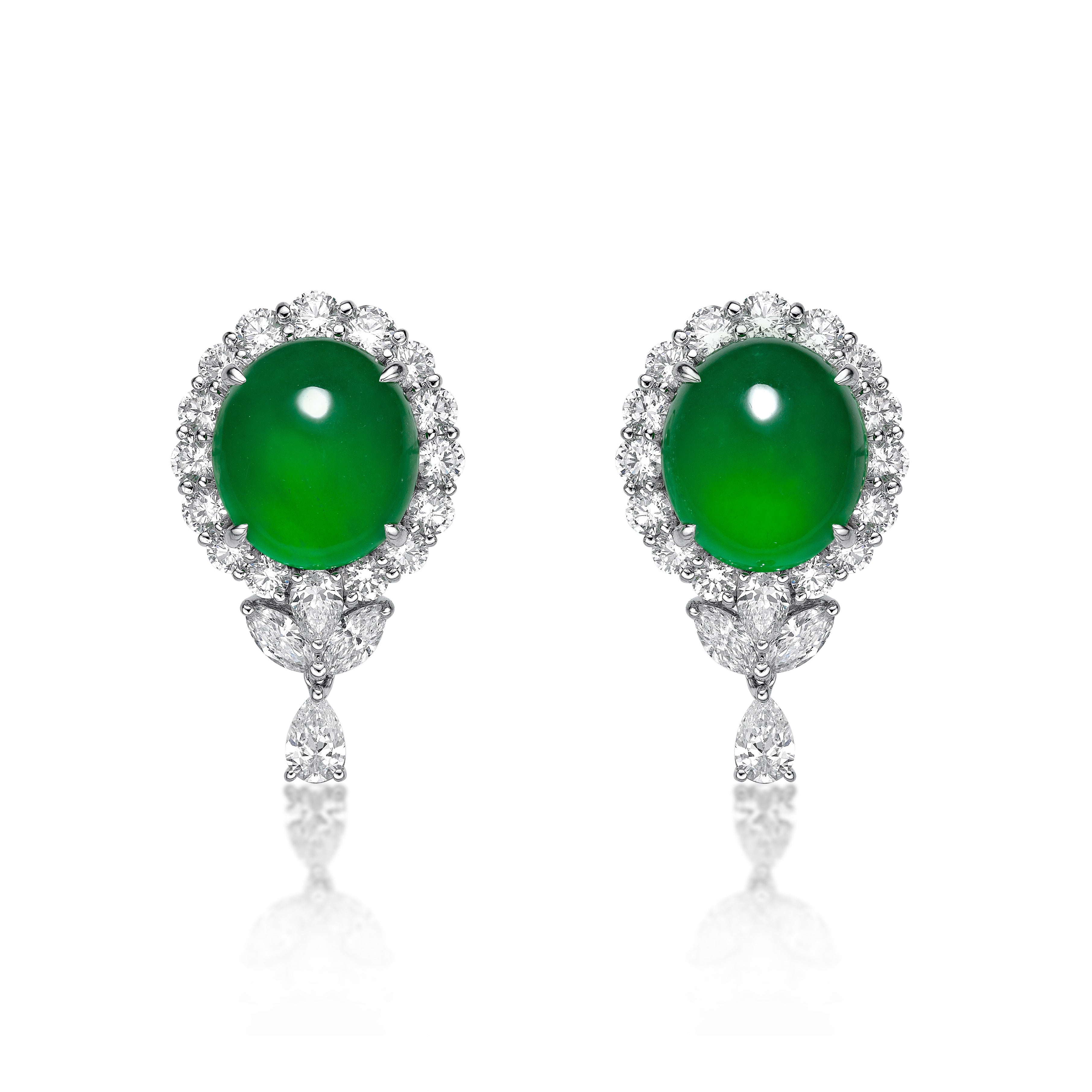 Imperial Jade & Diamond Drop Earrings in 18K White Gold - K.S. Sze & Sons