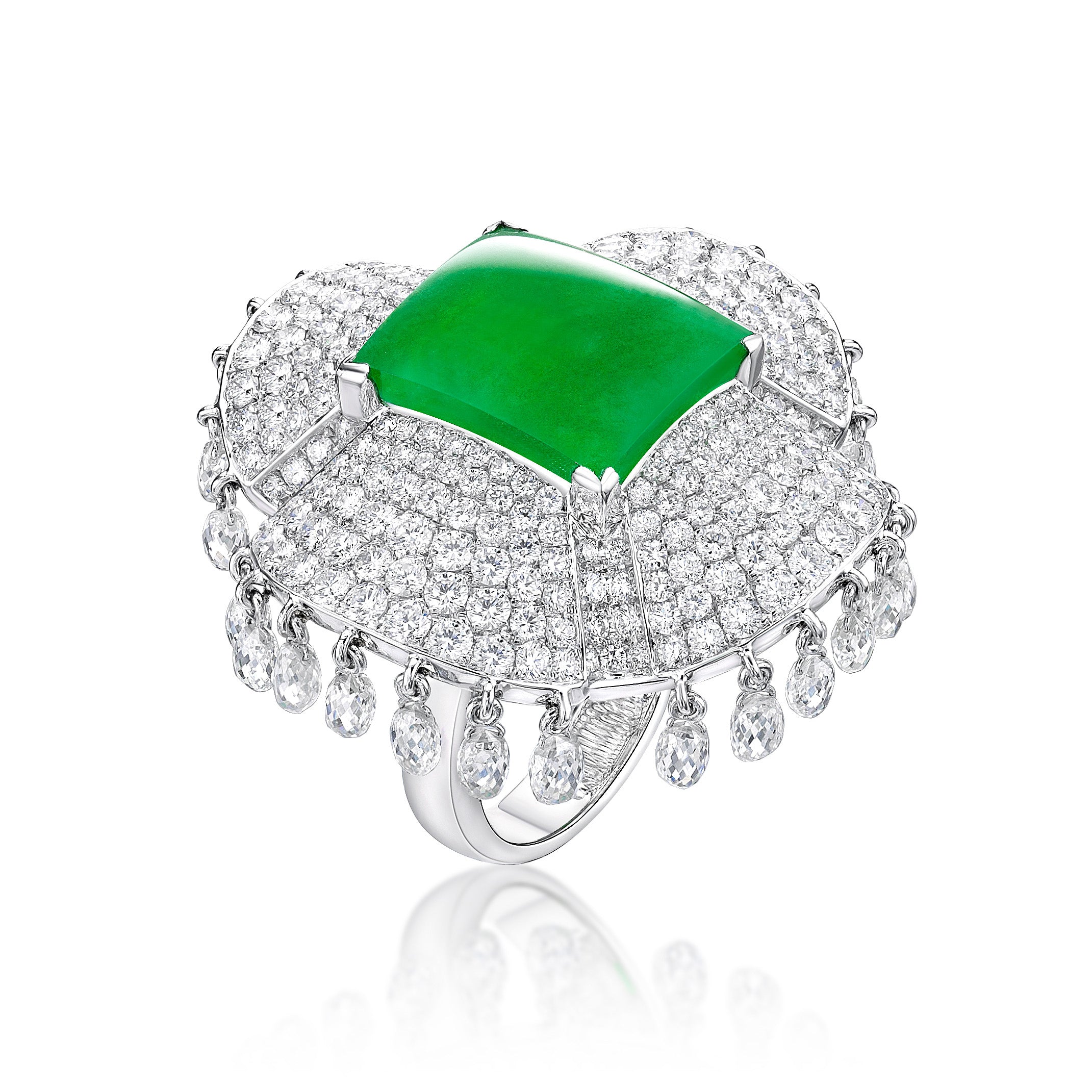 Imperial Jadeite & Diamond Chandelier Ring - K.S. Sze & Sons