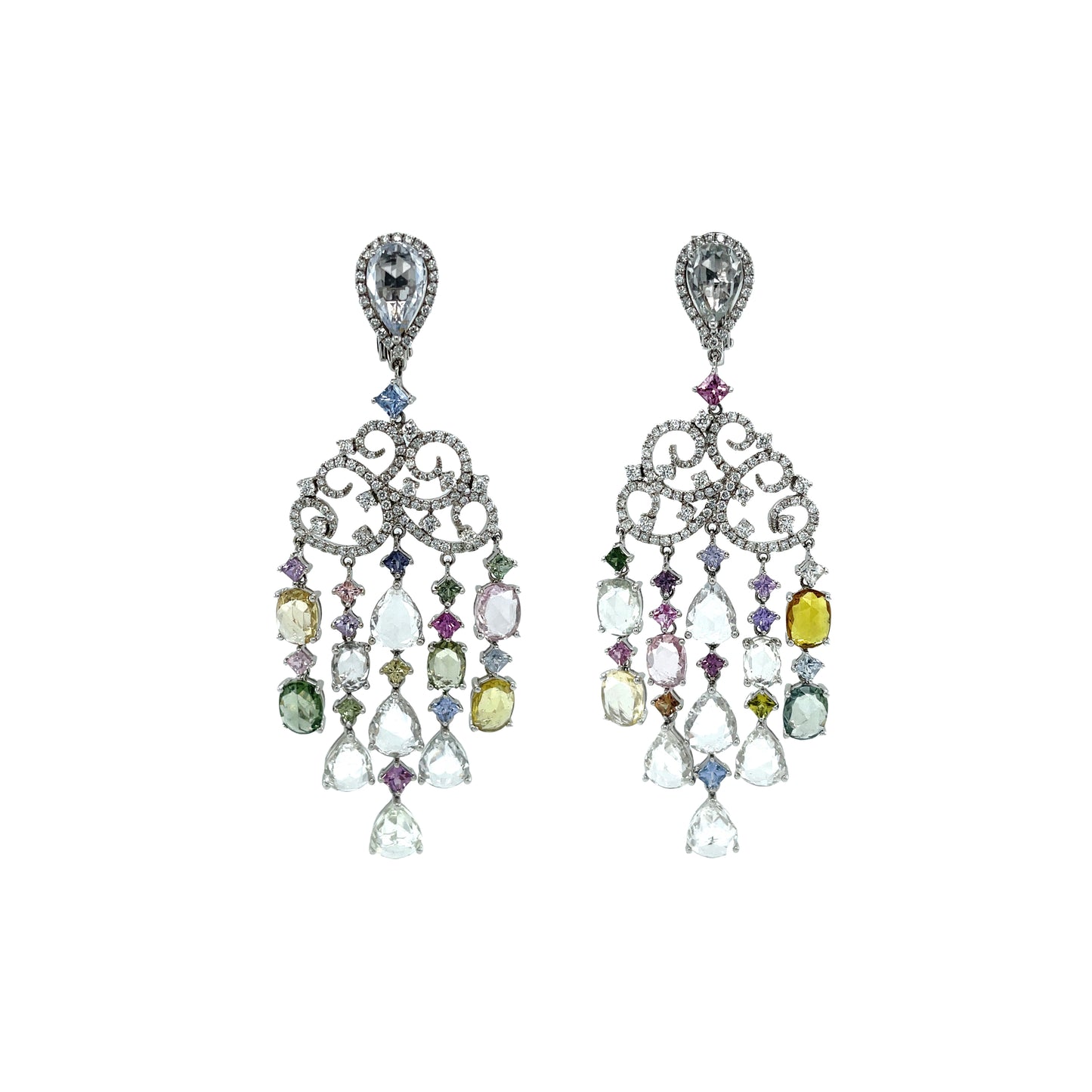 14K Diamond & Multi Color Sapphire Earrings - K.S. Sze & Sons