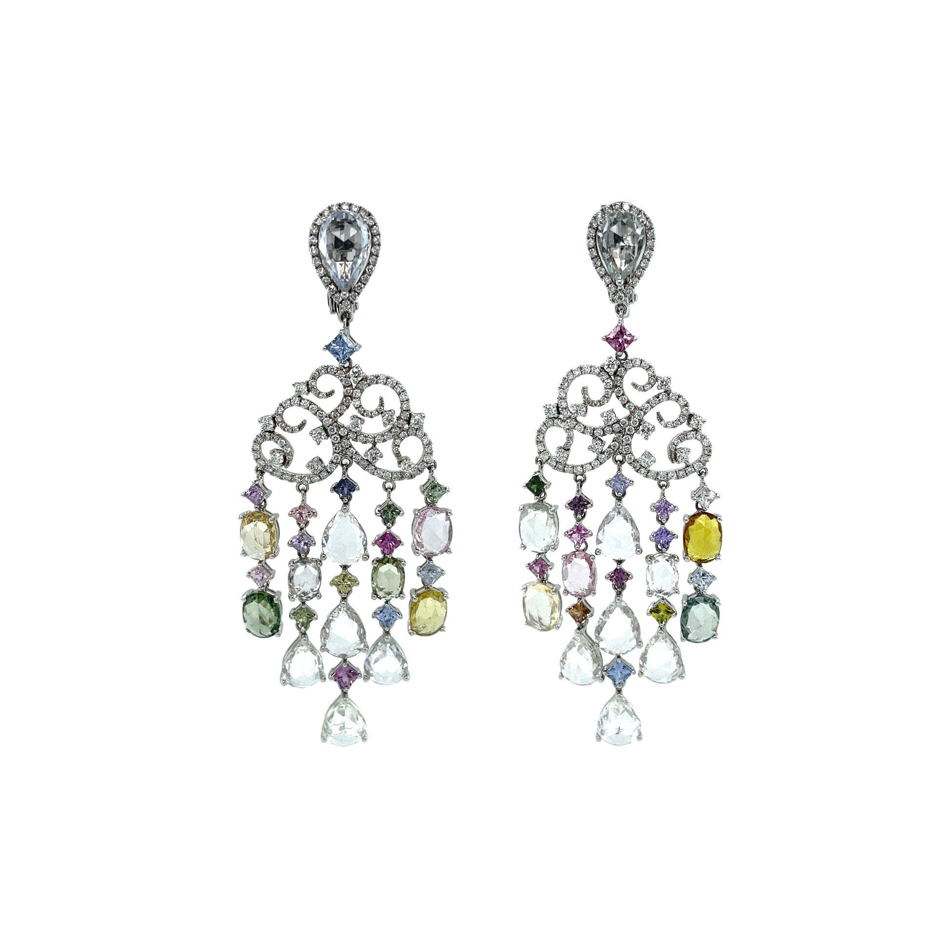 14K Diamond & Multi Color Sapphire Earrings - K.S. Sze & Sons