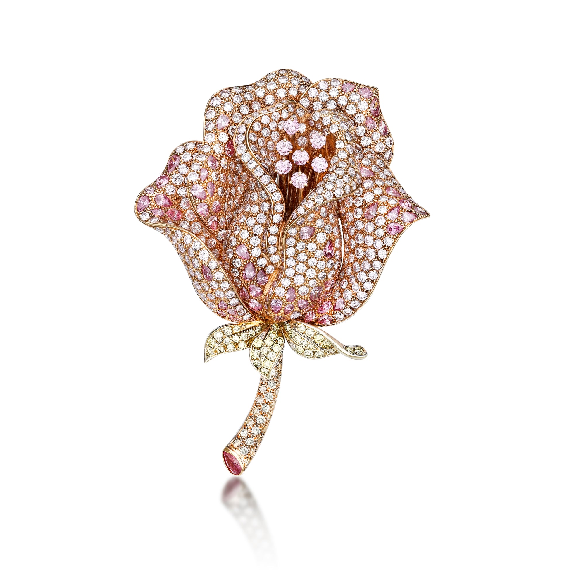 Pink & White Diamond 'Rose' Brooch - K.S. Sze & Sons