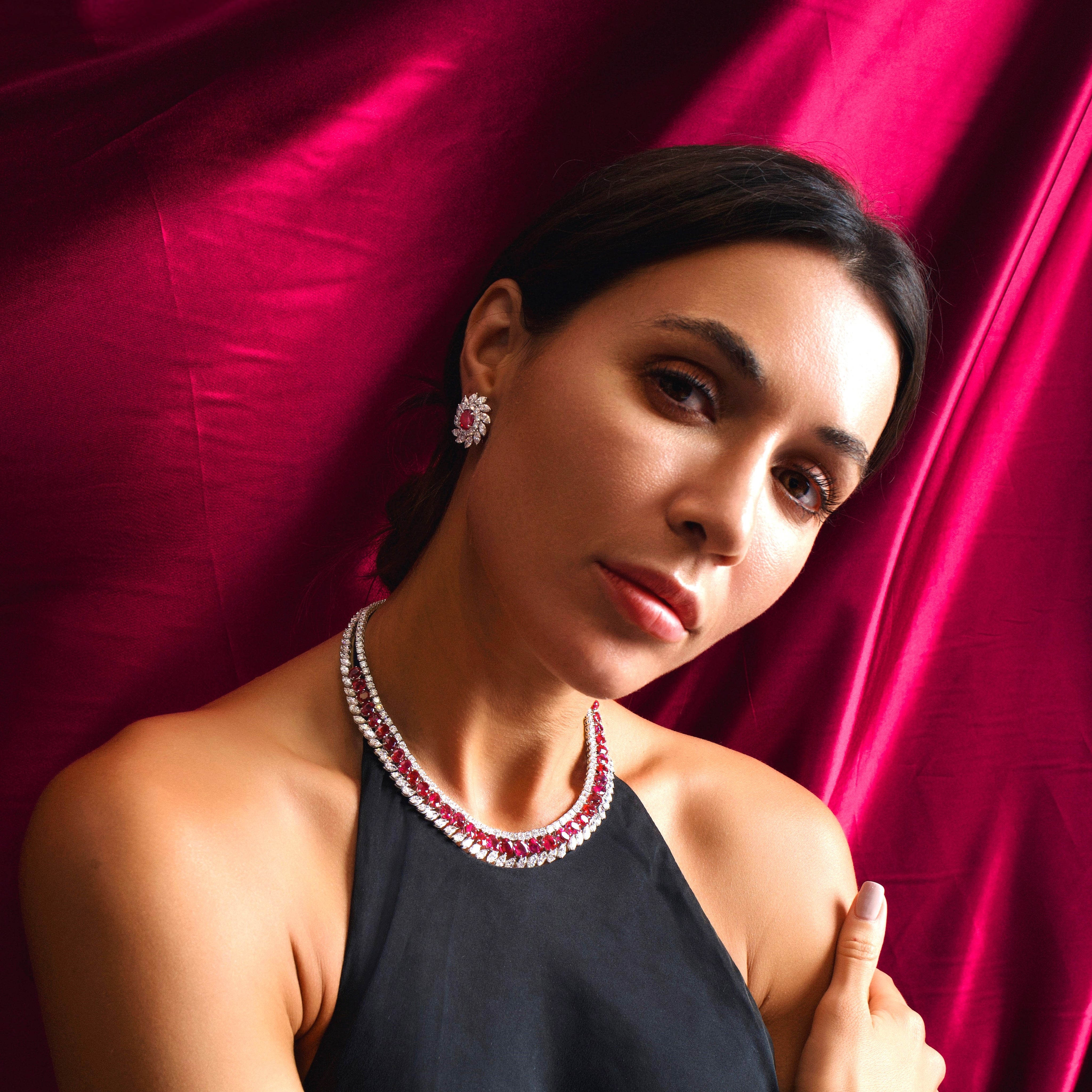 Unheated Burma Ruby Necklace and Earrings - K.S. Sze & Sons