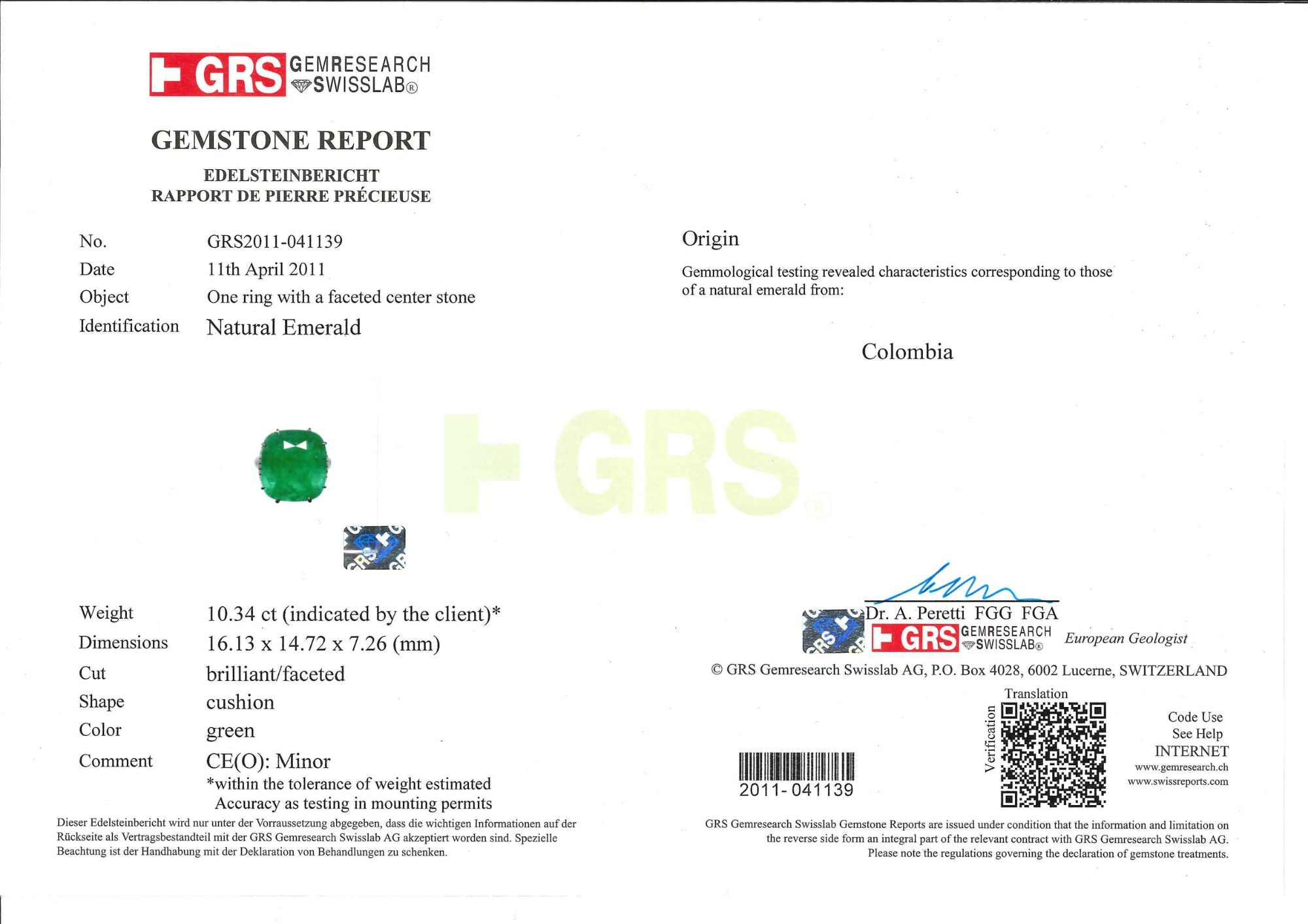 Emerald & Diamond Ring (GRS Certificate) - K.S. Sze & Sons
