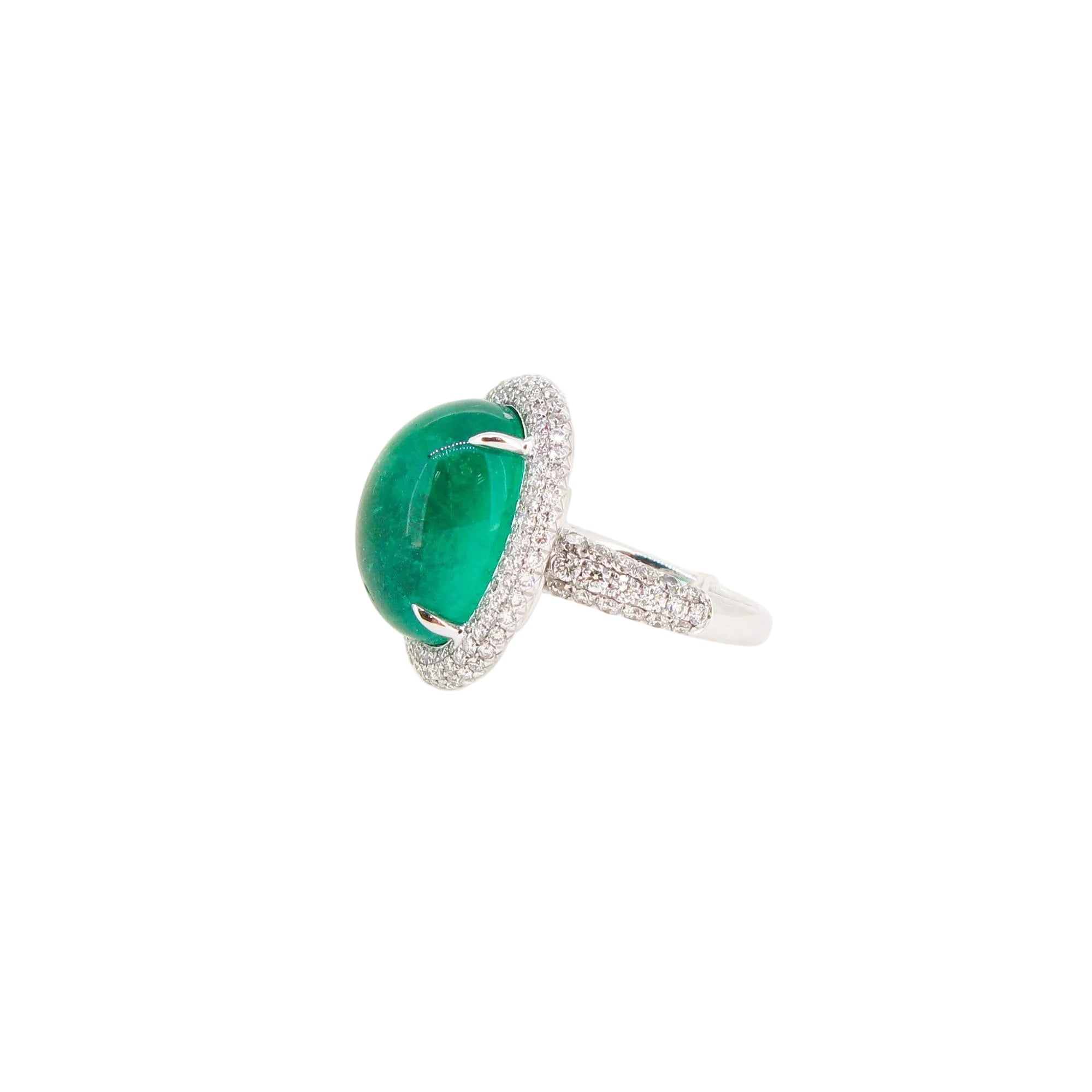 Cabochon Emerald & Diamond Ring (GRS Certificate) - K.S. Sze & Sons