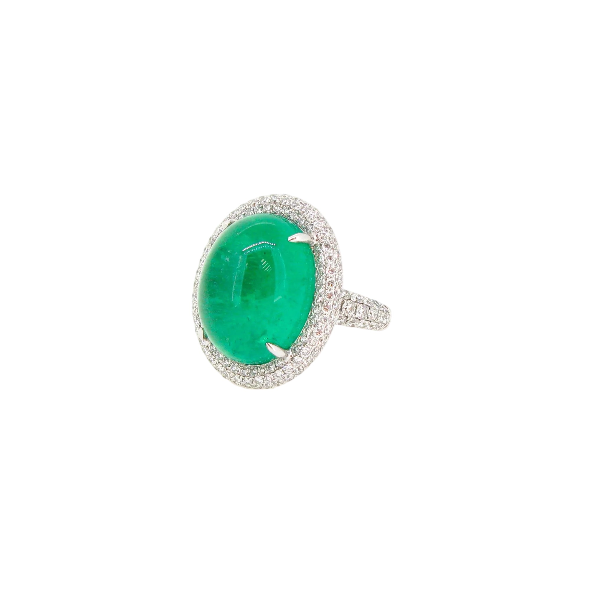 Cabochon Emerald & Diamond Ring (GRS Certificate) - K.S. Sze & Sons