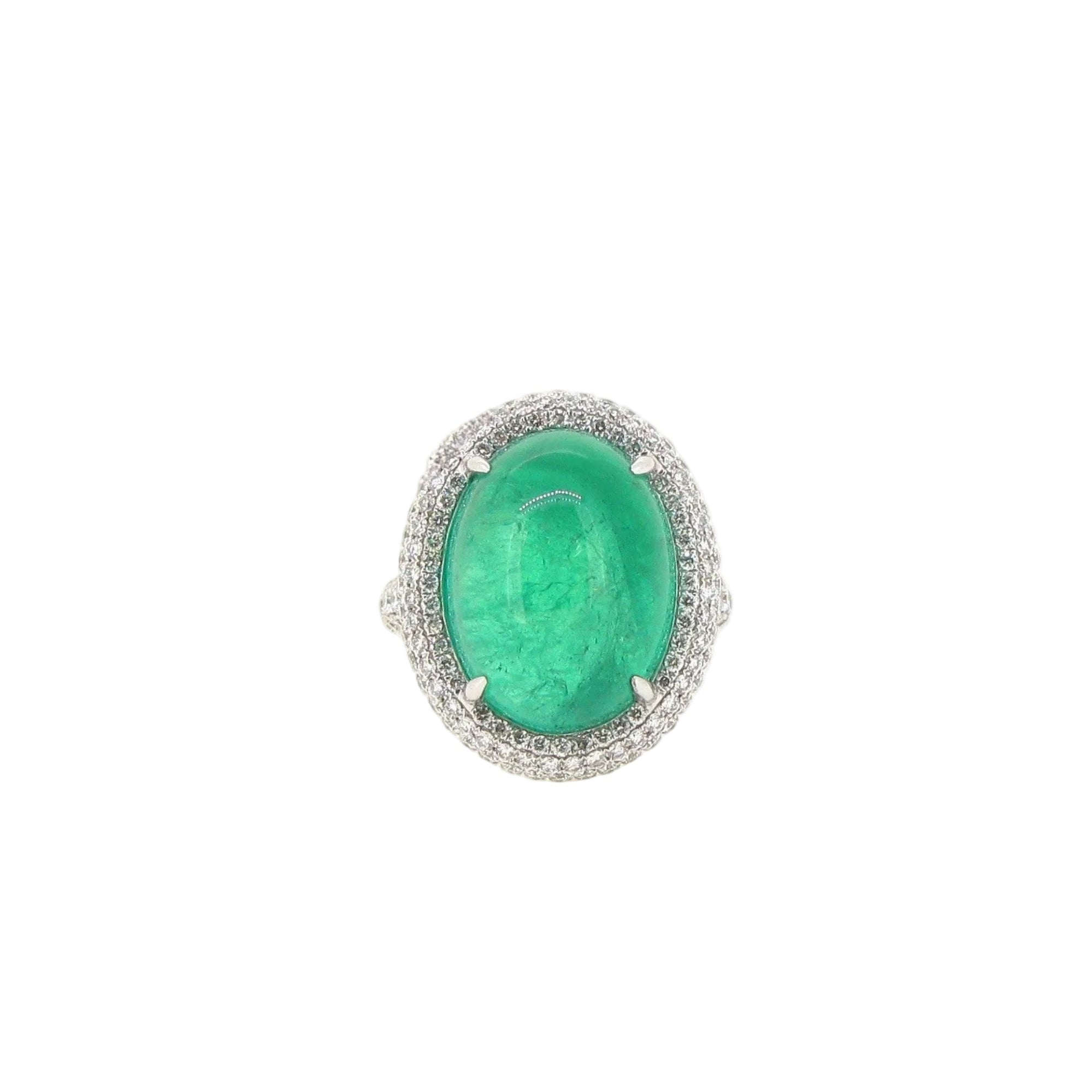 Cabochon Emerald & Diamond Ring (GRS Certificate) - K.S. Sze & Sons