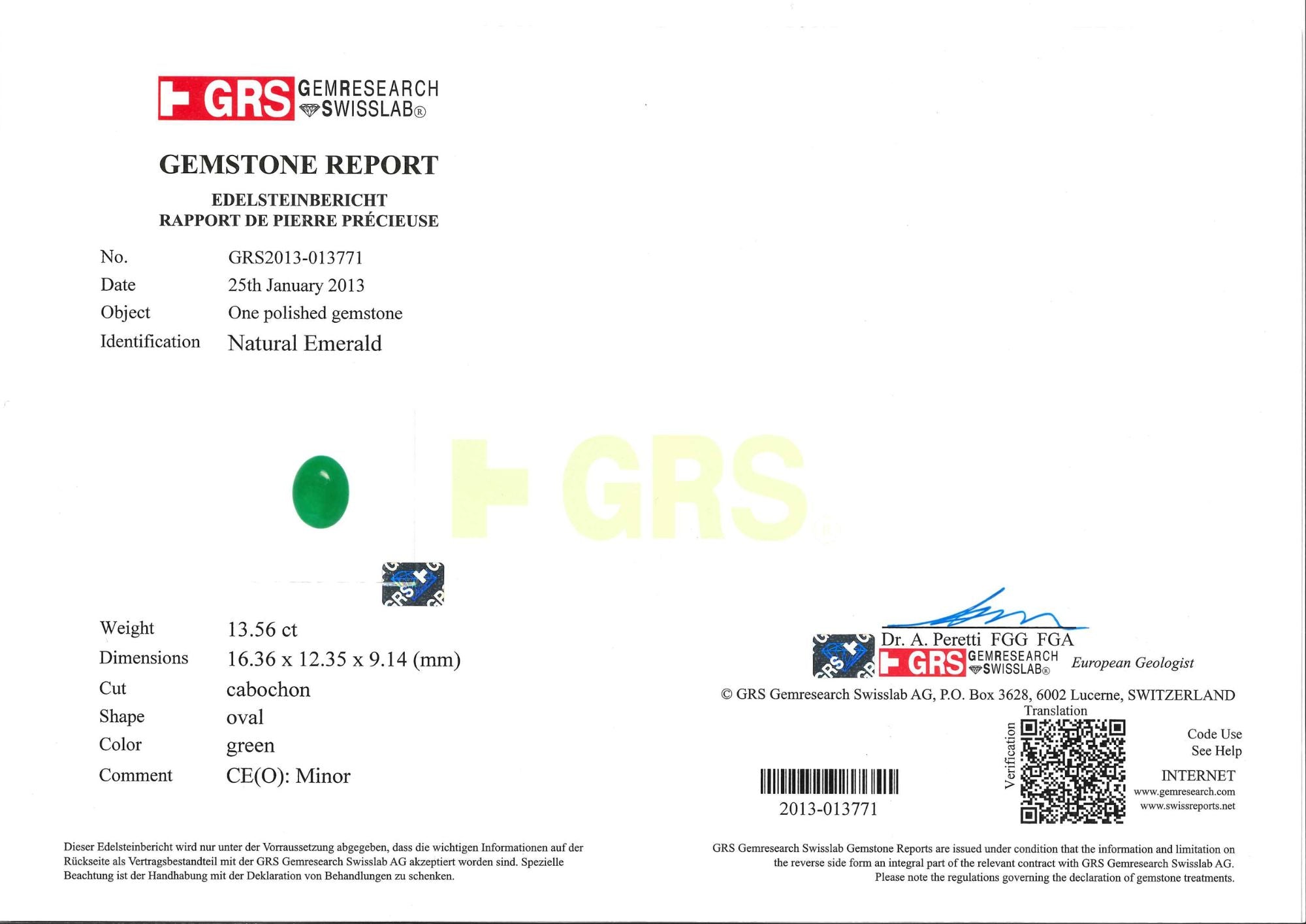 Cabochon Emerald & Diamond Ring (GRS Certificate) - K.S. Sze & Sons