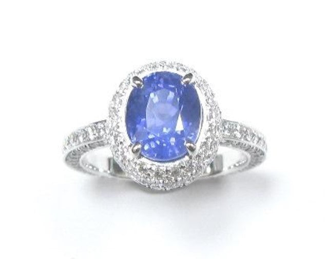 Oval-Shaped Sapphire & Diamond Ring (GIT Certificate)