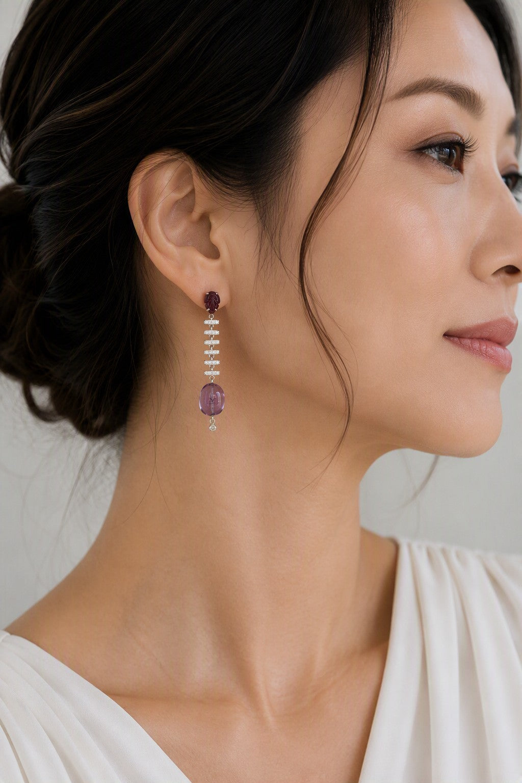Amethyst & Ruby Diamond Earrings