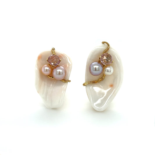 18K Coral Sapphire & Pearl Earrings - K.S. Sze & Sons